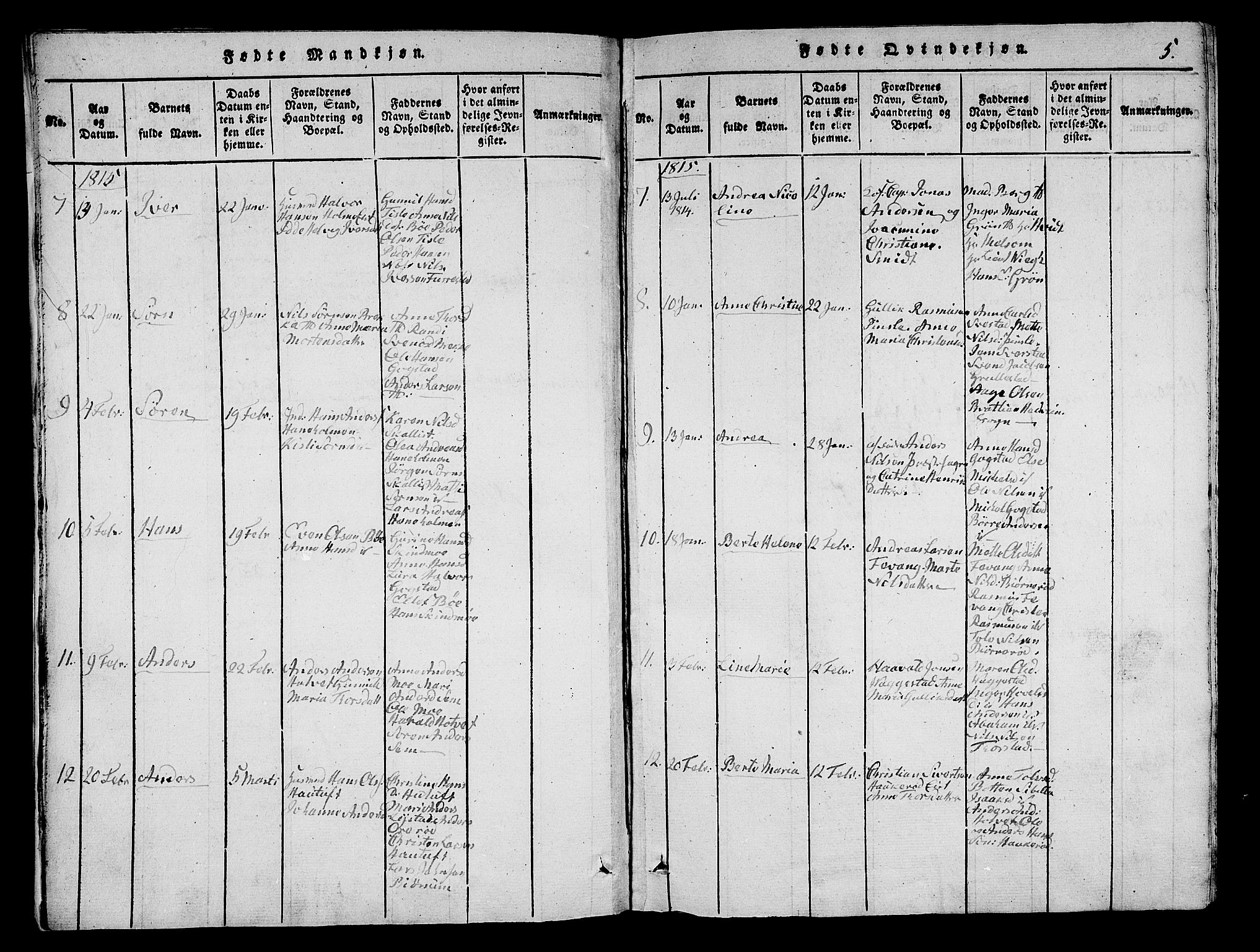 Sandar kirkebøker, SAKO/A-243/G/Ga/L0001: Parish register (copy) no. 1, 1814-1835, p. 5