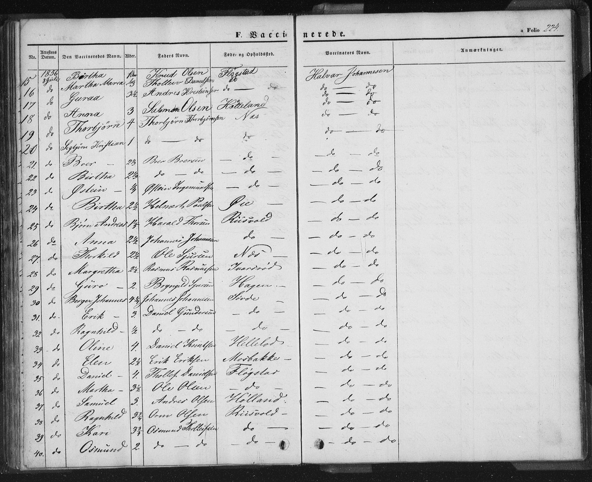 Sand sokneprestkontor, AV/SAST-A-101848/01/III/L0002: Parish register (official) no. A 2, 1838-1859, p. 224