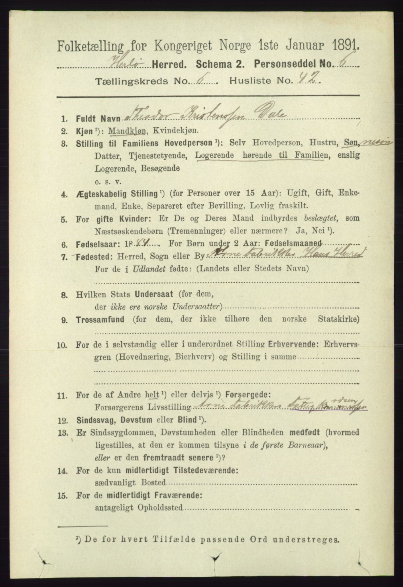 RA, 1891 census for 1258 Herdla, 1891, p. 2917