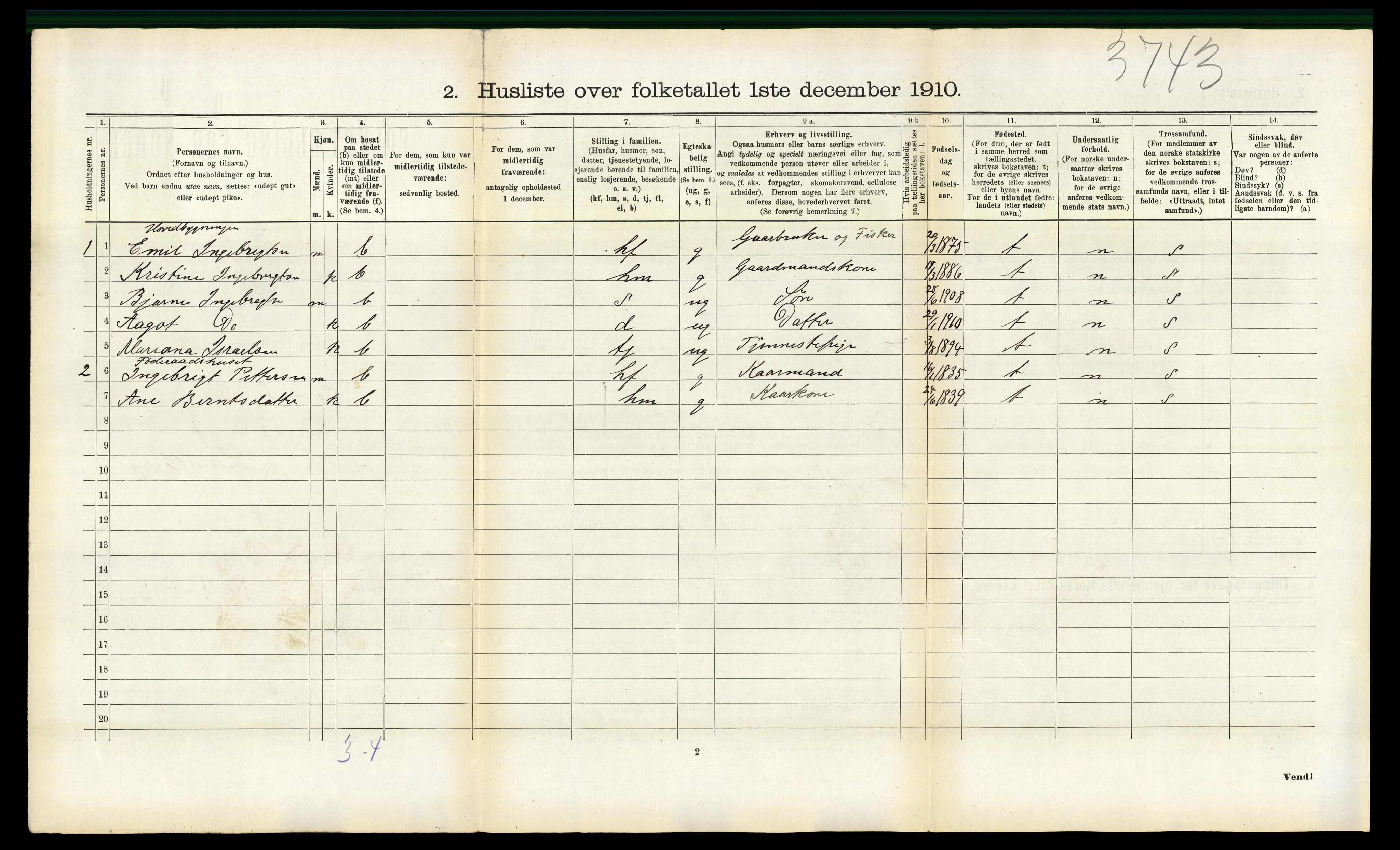 RA, 1910 census for Evenes, 1910, p. 806