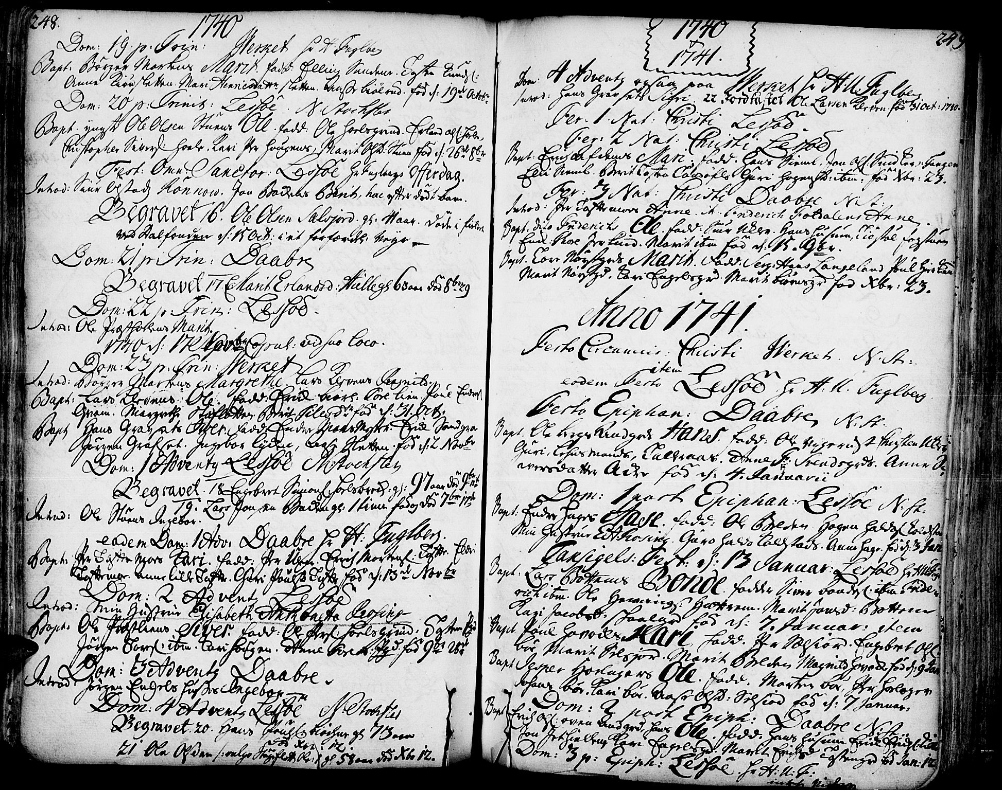 Lesja prestekontor, AV/SAH-PREST-068/H/Ha/Haa/L0002: Parish register (official) no. 2, 1732-1776, p. 248-249