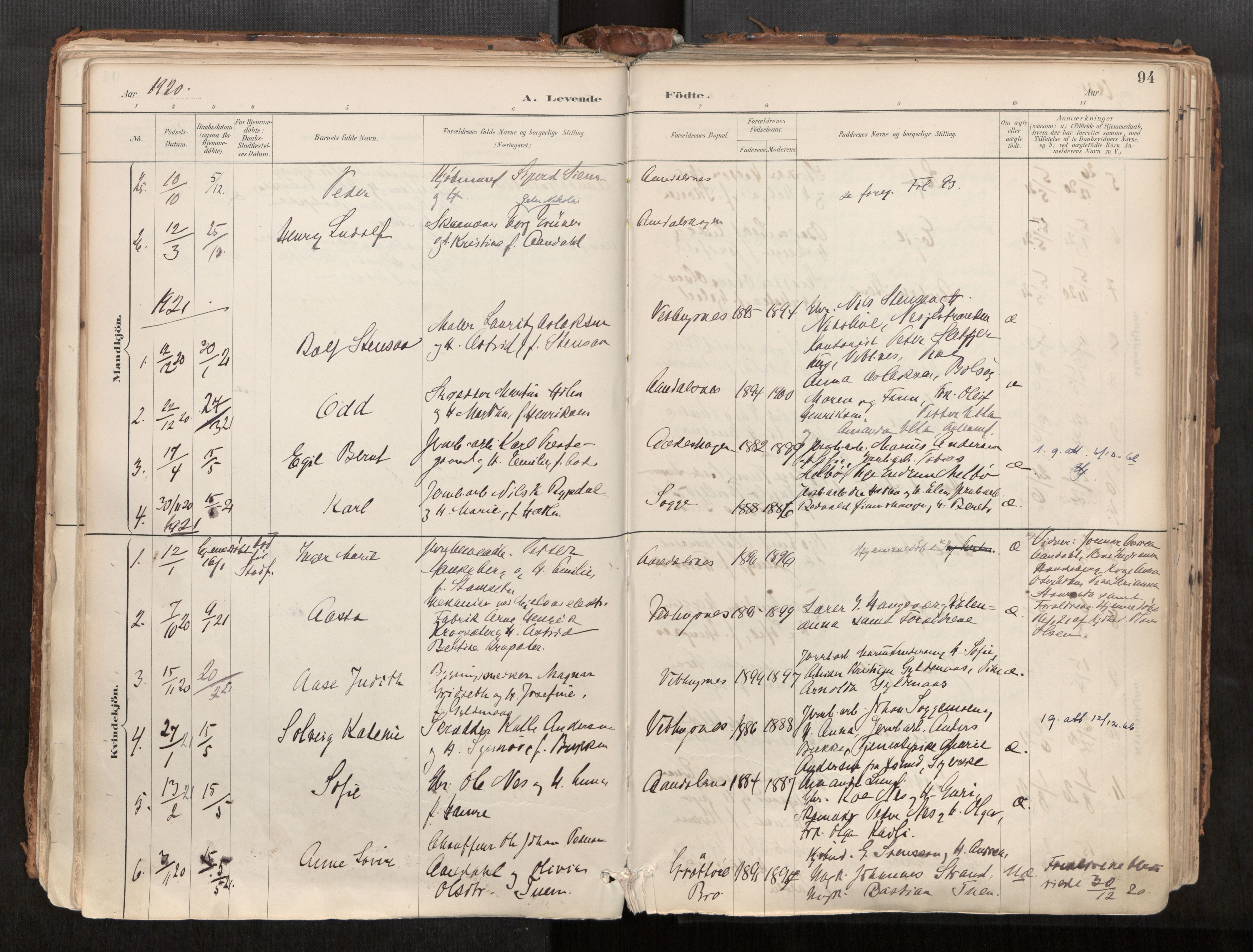 Ministerialprotokoller, klokkerbøker og fødselsregistre - Møre og Romsdal, AV/SAT-A-1454/544/L0585: Parish register (official) no. 544A06, 1887-1924, p. 94