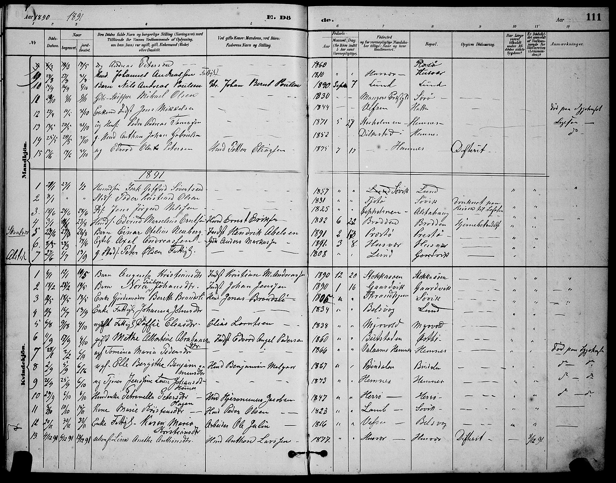 Ministerialprotokoller, klokkerbøker og fødselsregistre - Nordland, AV/SAT-A-1459/830/L0462: Parish register (copy) no. 830C04, 1882-1895, p. 111