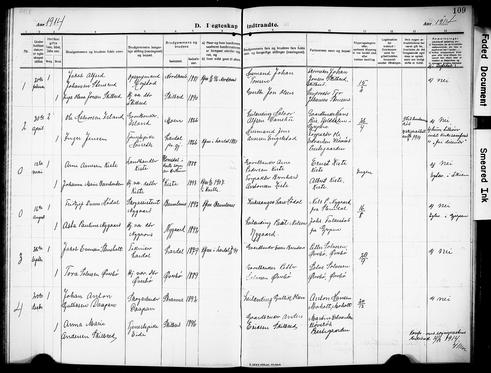 Siljan kirkebøker, AV/SAKO-A-300/G/Ga/L0003: Parish register (copy) no. 3, 1909-1927, p. 109