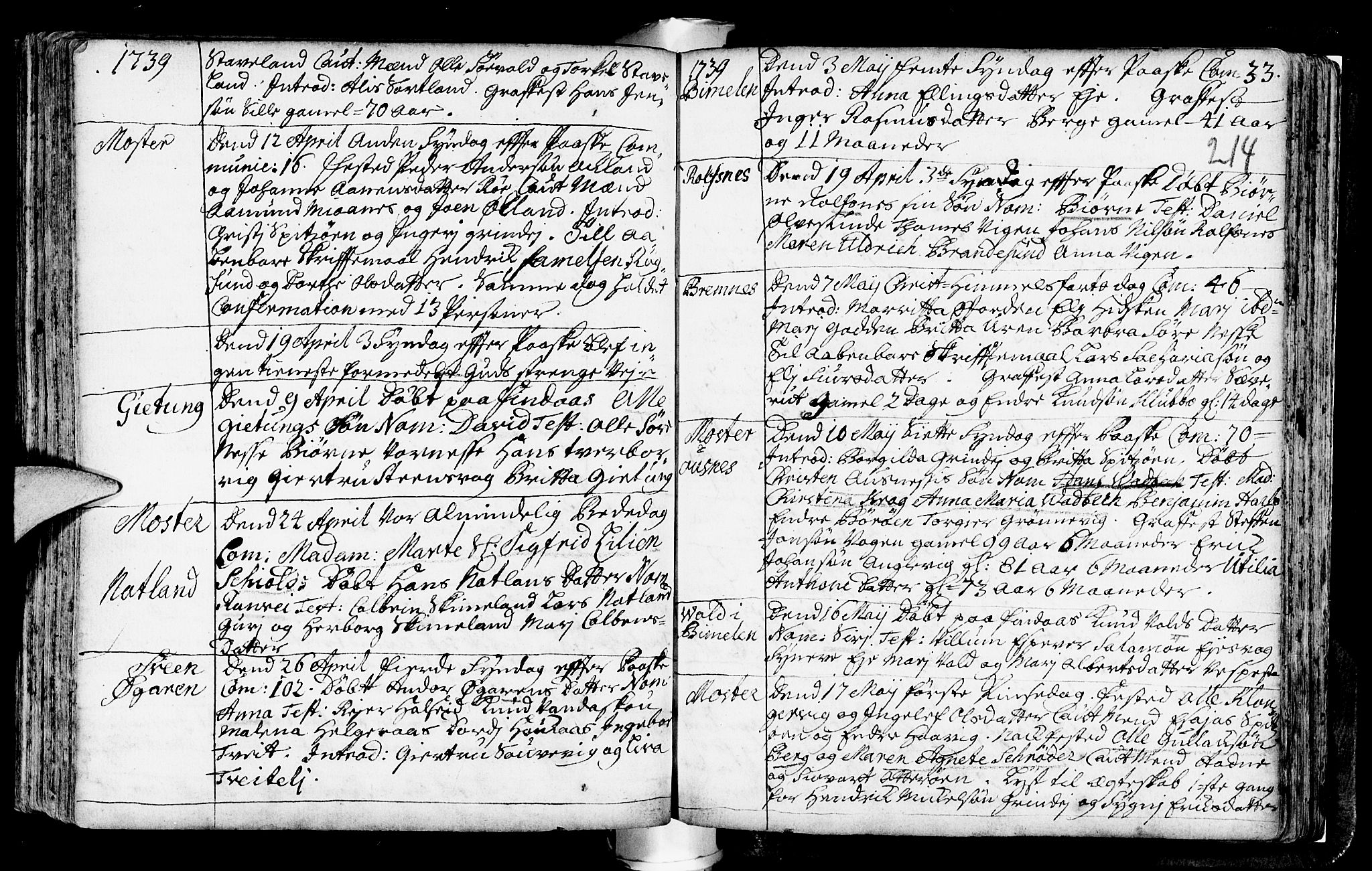 Finnås sokneprestembete, AV/SAB-A-99925/H/Ha/Haa/Haaa/L0001: Parish register (official) no. A 1, 1718-1744, p. 214