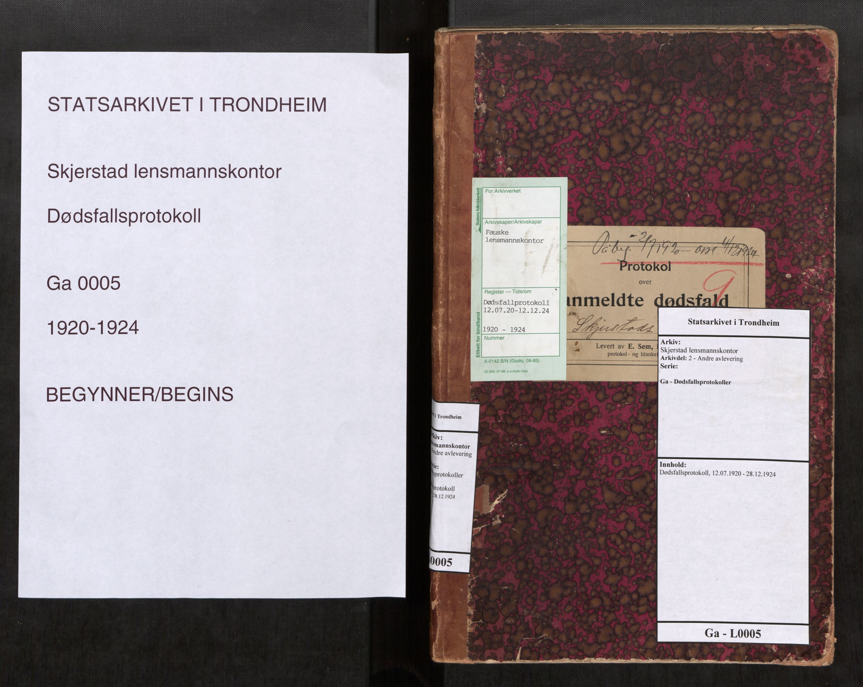 Skjerstad lensmannskontor, AV/SAT-A-5910/2/Ga/L0005: Dødsfallsprotokoll, 1920-1924