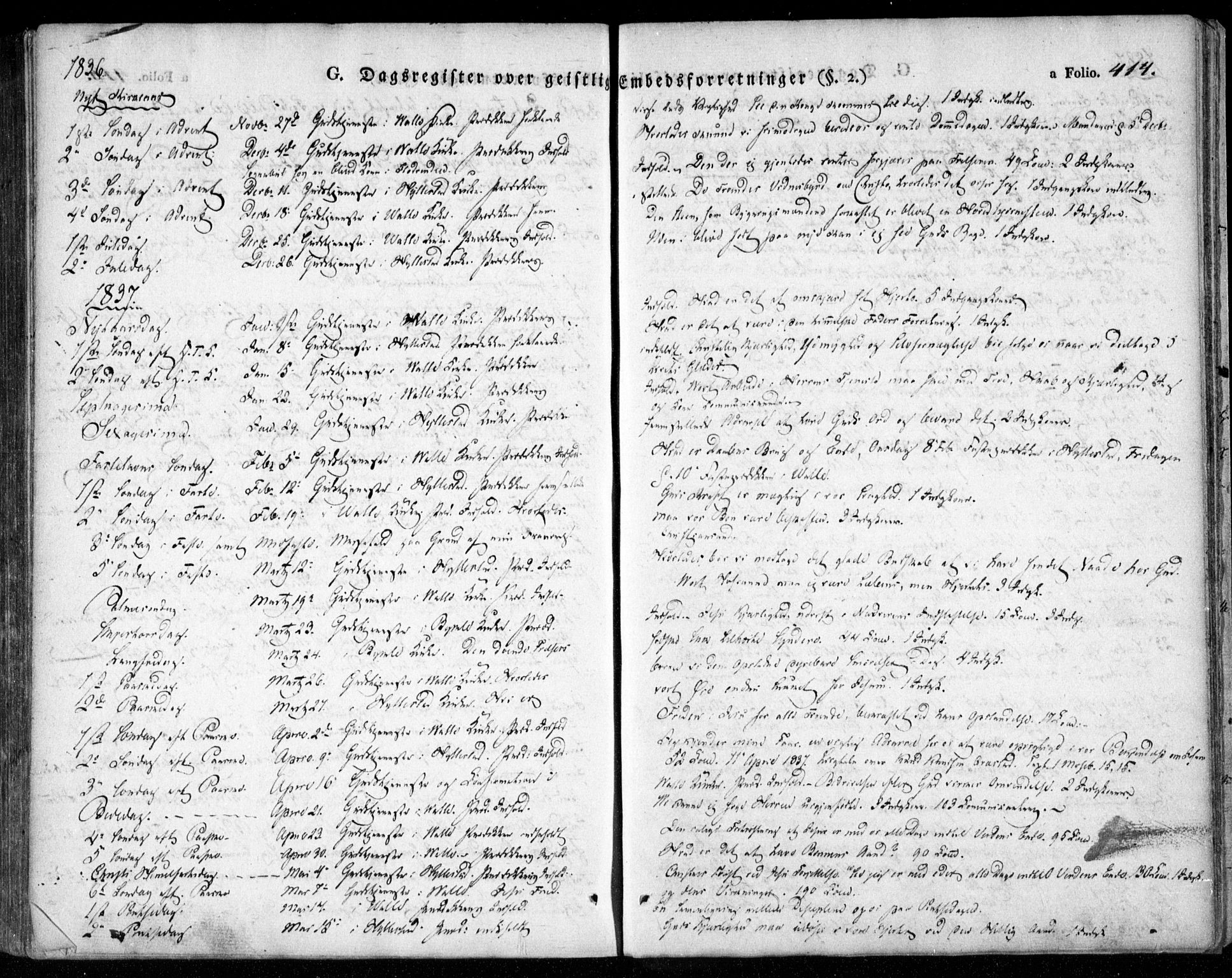 Valle sokneprestkontor, SAK/1111-0044/F/Fa/Fac/L0006: Parish register (official) no. A 6, 1831-1853, p. 414