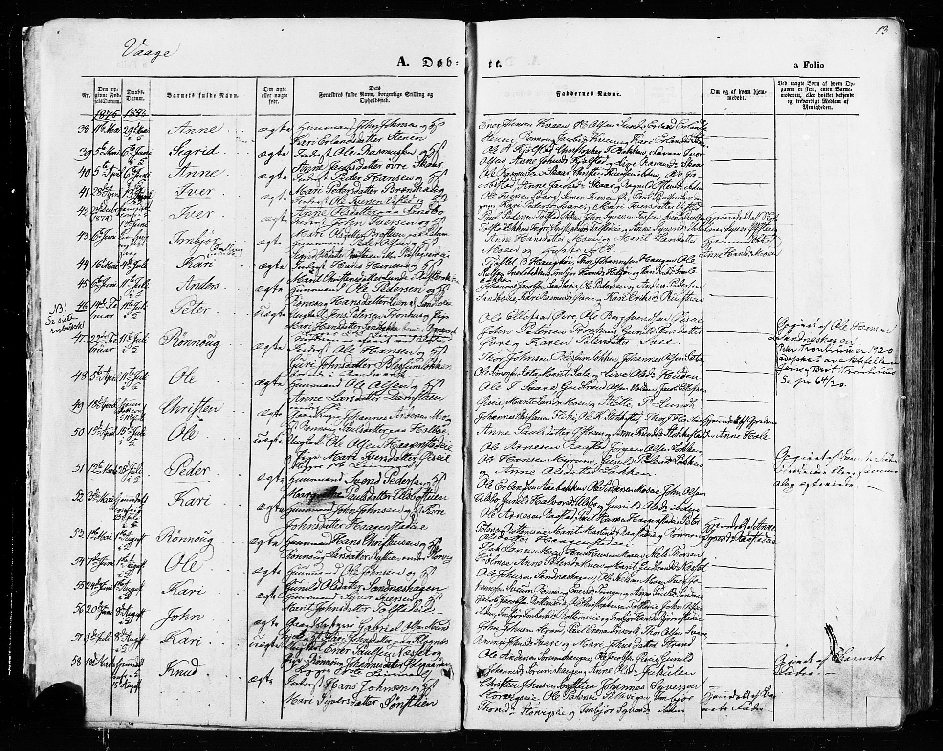 Vågå prestekontor, AV/SAH-PREST-076/H/Ha/Haa/L0007: Parish register (official) no. 7 /1, 1872-1886, p. 13