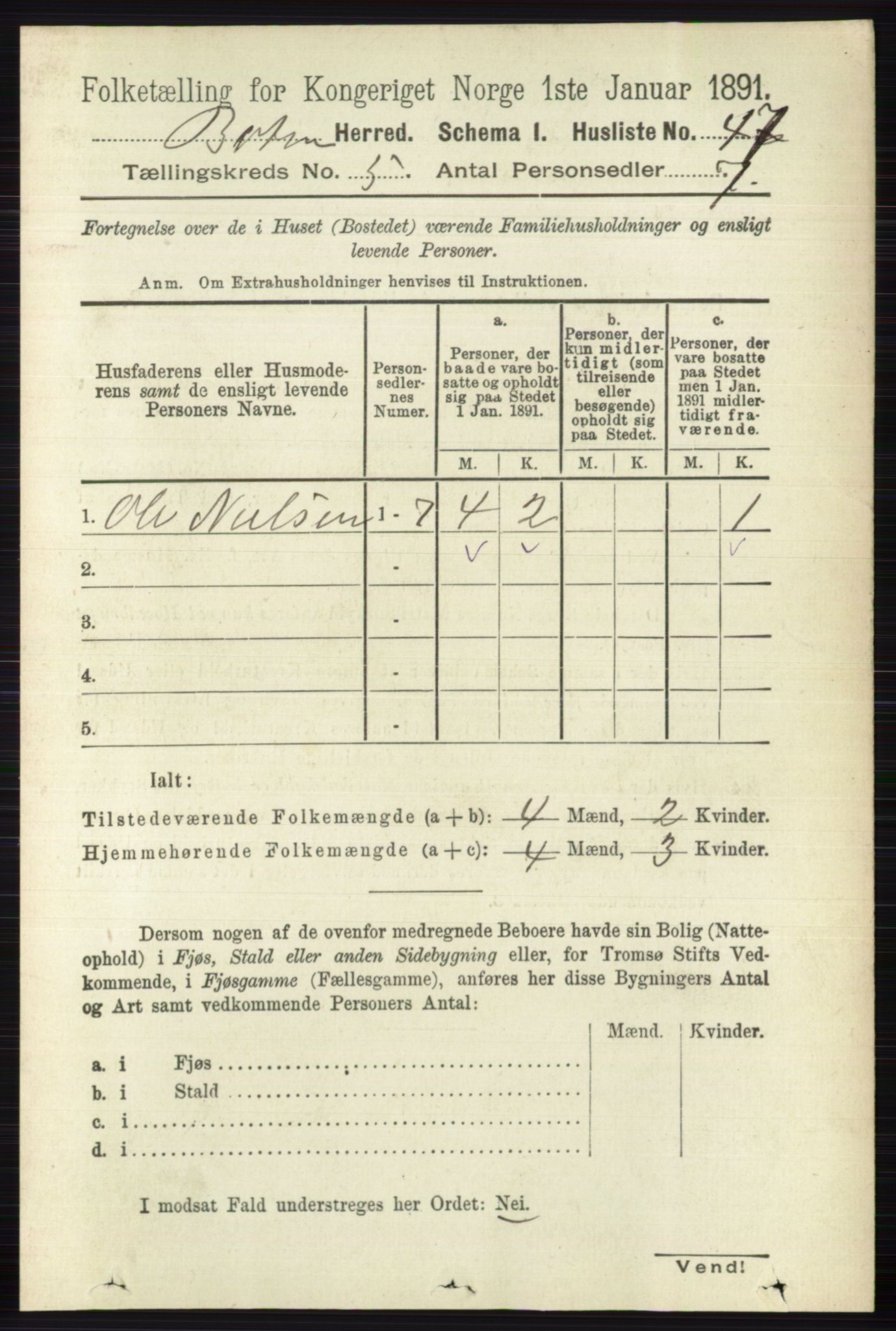 RA, 1891 census for 0715 Botne, 1891, p. 1945