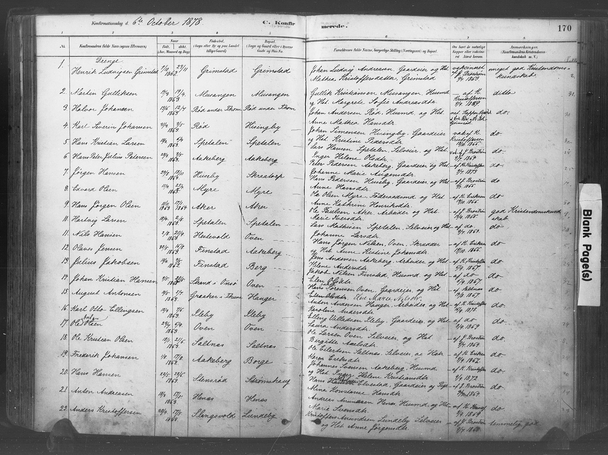 Råde prestekontor kirkebøker, AV/SAO-A-2009/F/Fa/L0007: Parish register (official) no. 7, 1878-1902, p. 170