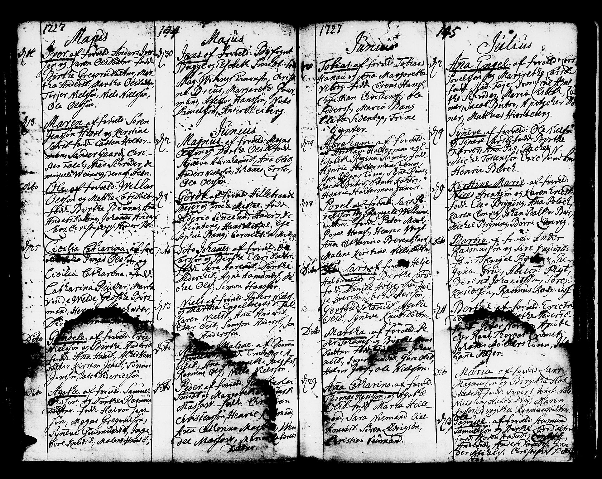 Domkirken sokneprestembete, AV/SAB-A-74801/H/Haa/L0001: Parish register (official) no. A 1, 1719-1732, p. 144-145