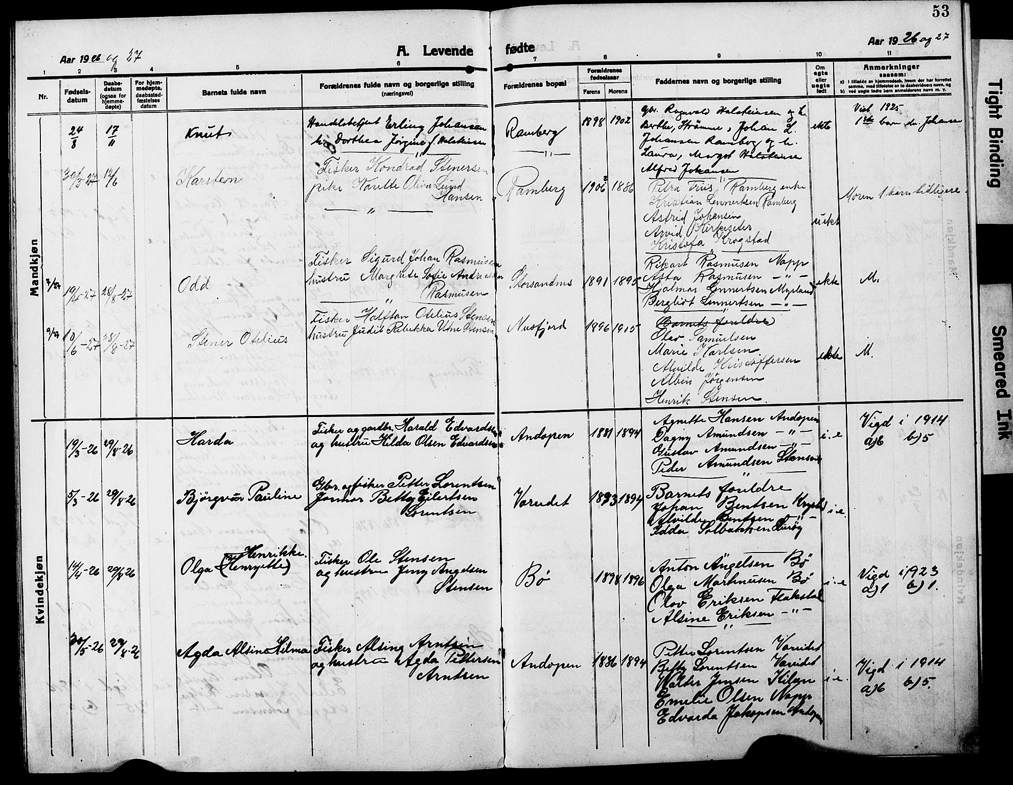 Ministerialprotokoller, klokkerbøker og fødselsregistre - Nordland, SAT/A-1459/885/L1215: Parish register (copy) no. 885C04, 1916-1929, p. 53