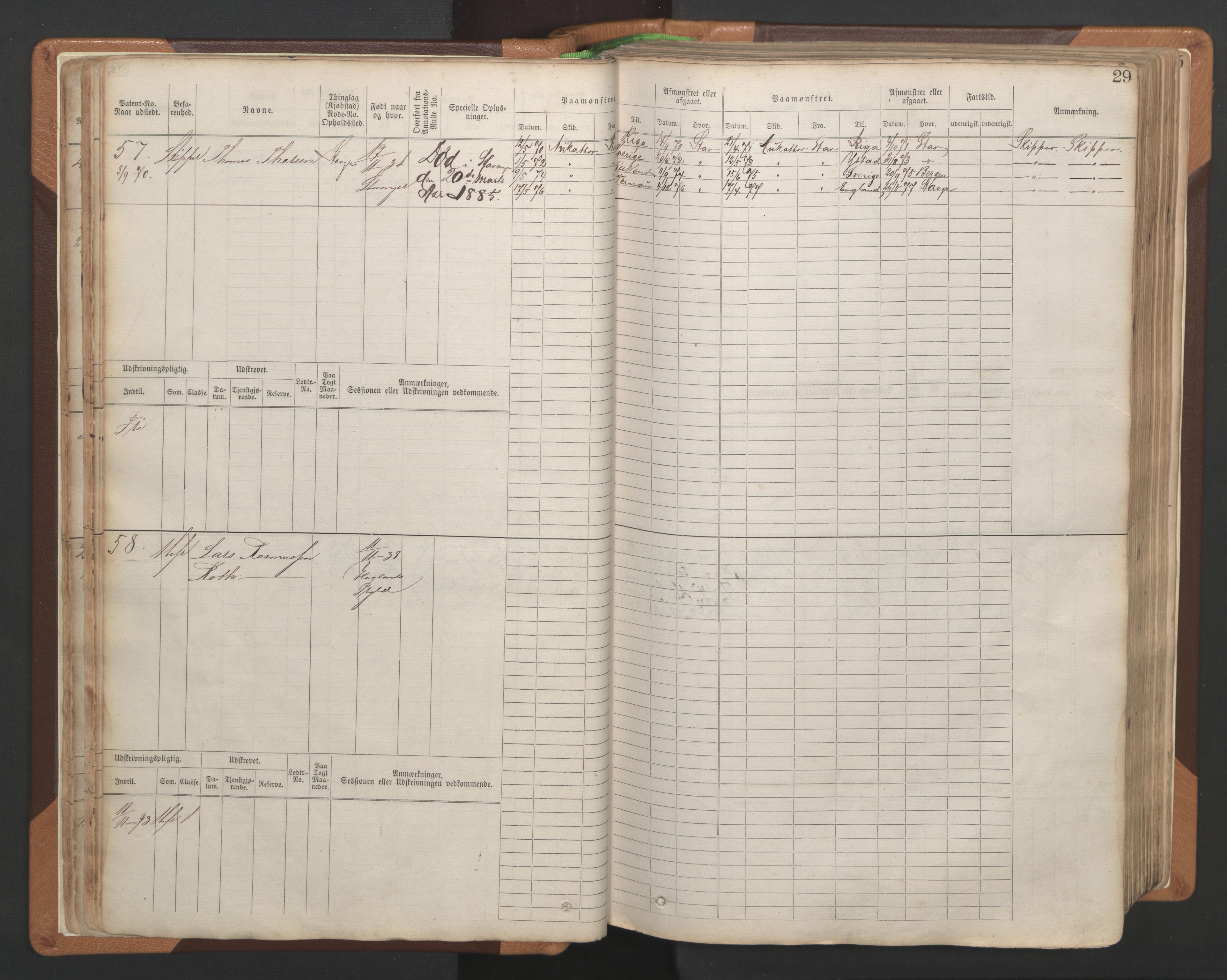 Stavanger sjømannskontor, AV/SAST-A-102006/F/Fb/Fbb/L0004: Sjøfartshovedrulle, patentnr. 1-792 (del 1), 1869-1880, p. 33