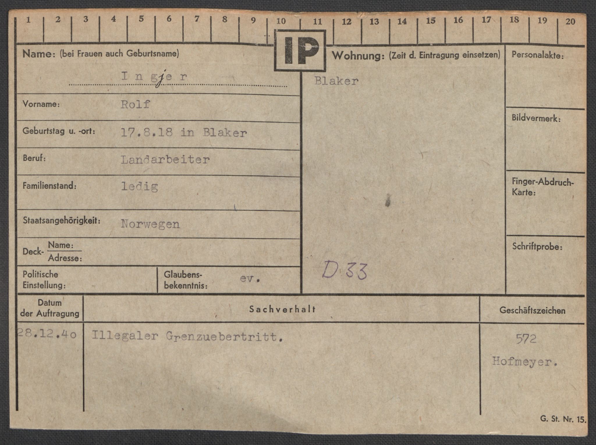 Befehlshaber der Sicherheitspolizei und des SD, AV/RA-RAFA-5969/E/Ea/Eaa/L0005: Register over norske fanger i Møllergata 19: Hø-Kj, 1940-1945, p. 167