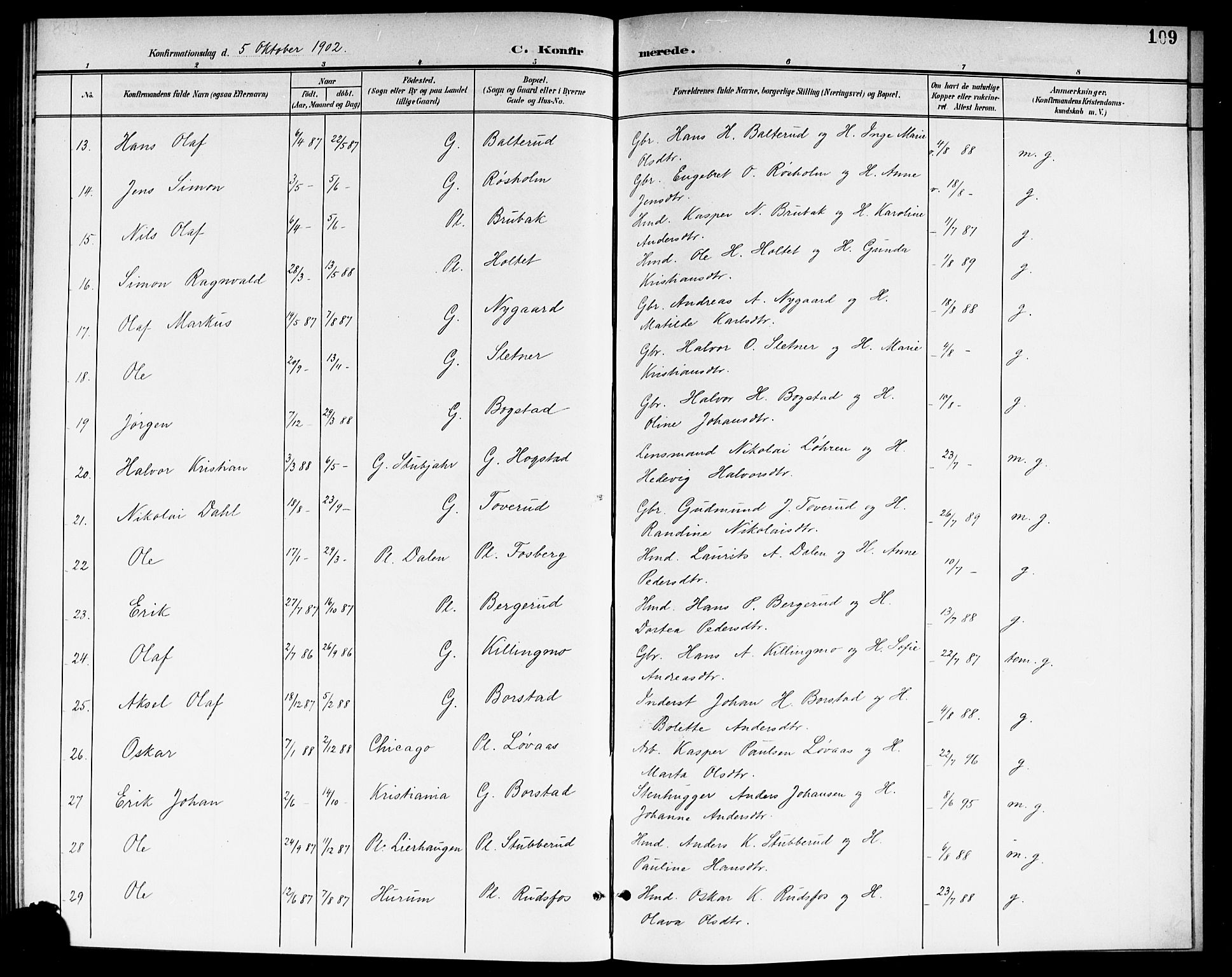 Aurskog prestekontor Kirkebøker, SAO/A-10304a/G/Ga/L0004: Parish register (copy) no. I 4, 1901-1921, p. 109