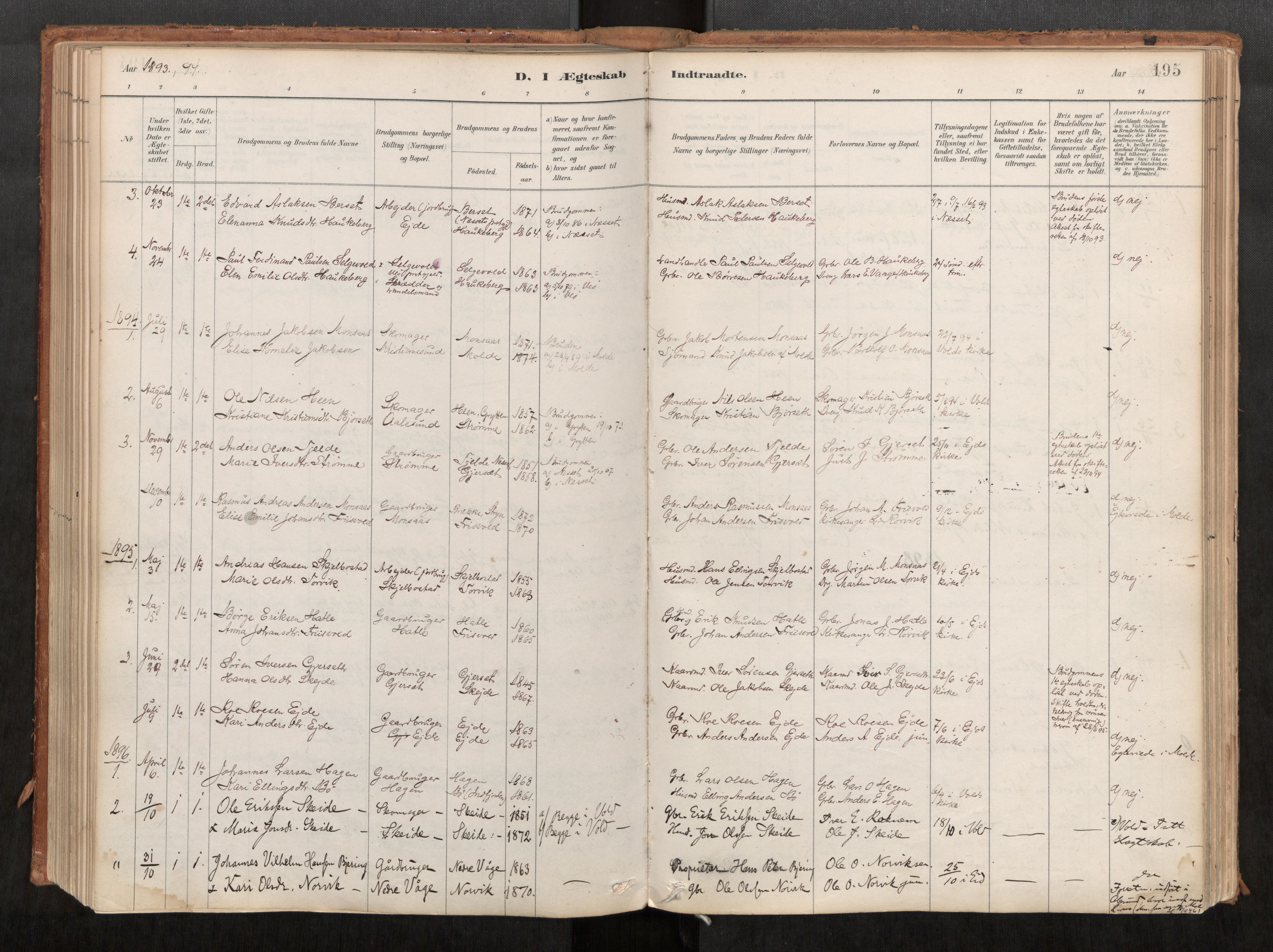 Ministerialprotokoller, klokkerbøker og fødselsregistre - Møre og Romsdal, AV/SAT-A-1454/542/L0553: Parish register (official) no. 542A03, 1885-1925, p. 195