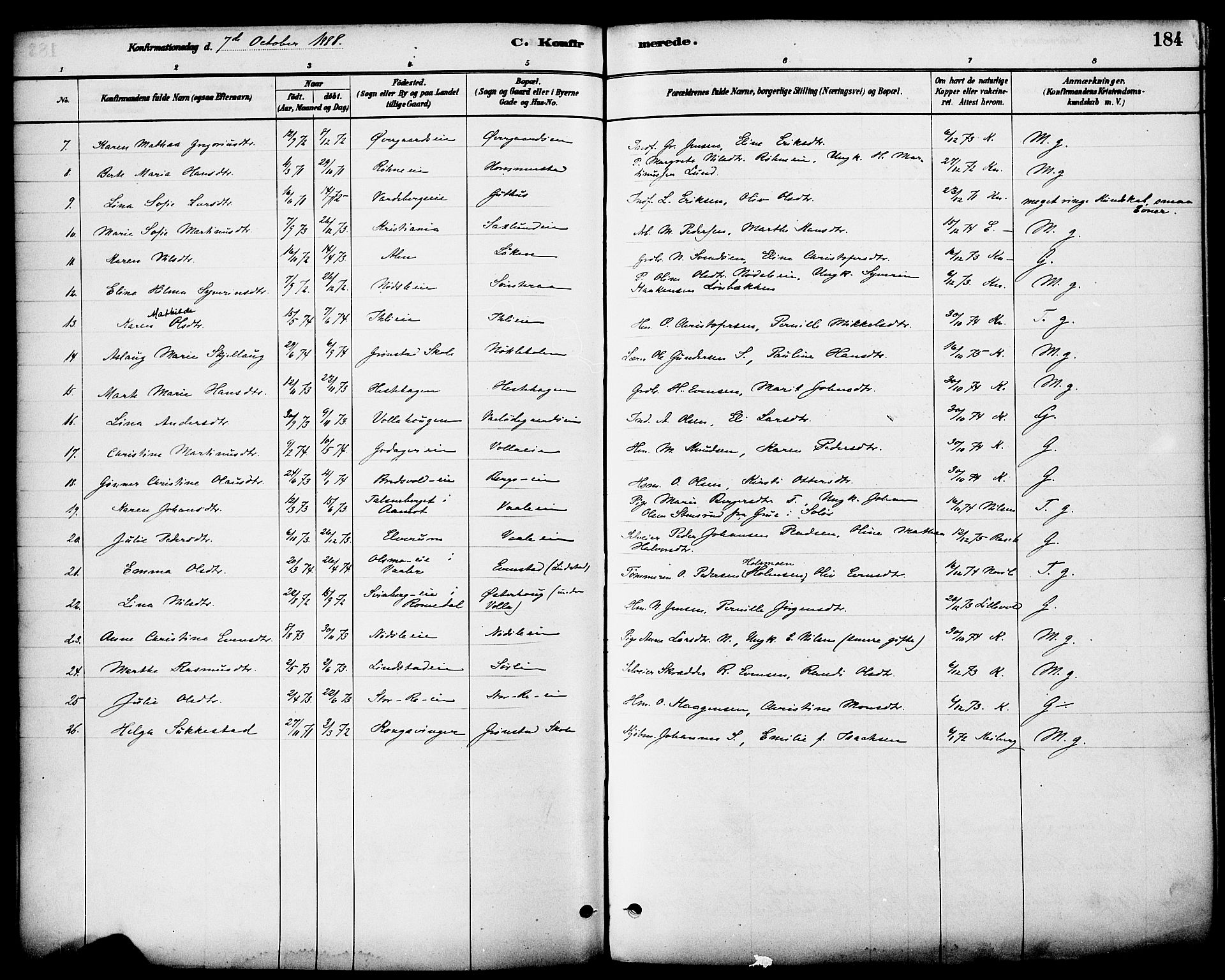 Stange prestekontor, AV/SAH-PREST-002/K/L0017: Parish register (official) no. 17, 1880-1893, p. 184