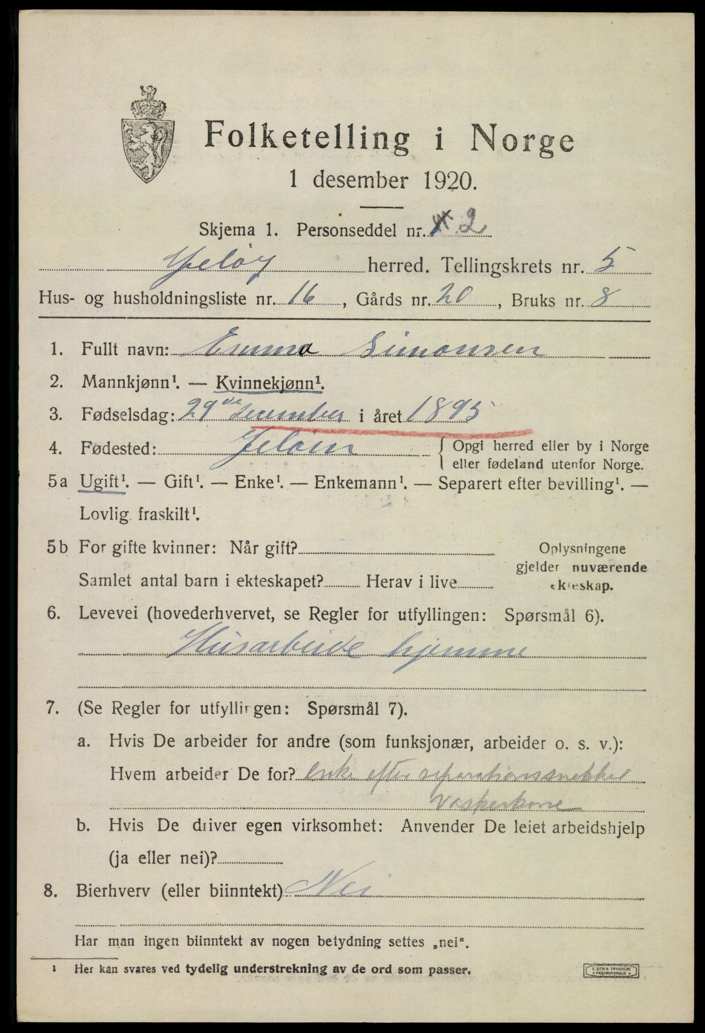 SAO, 1920 census for Moss land district, 1920, p. 6437