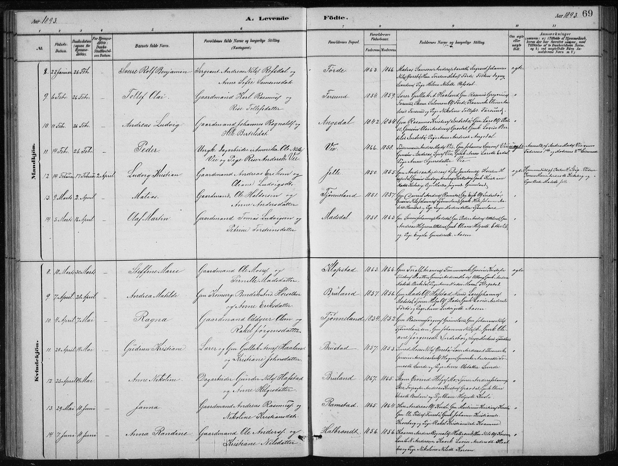 Førde sokneprestembete, SAB/A-79901/H/Hab/Haba/L0002: Parish register (copy) no. A 2, 1881-1898, p. 69