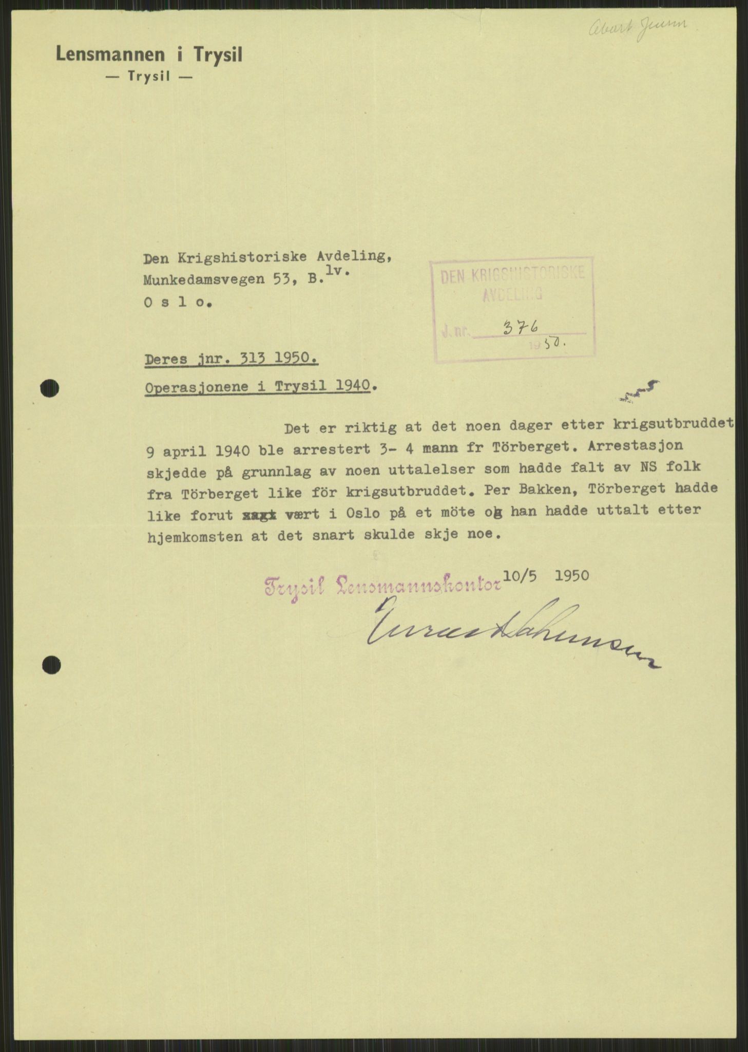 Forsvaret, Forsvarets krigshistoriske avdeling, AV/RA-RAFA-2017/Y/Ya/L0013: II-C-11-31 - Fylkesmenn.  Rapporter om krigsbegivenhetene 1940., 1940, p. 987