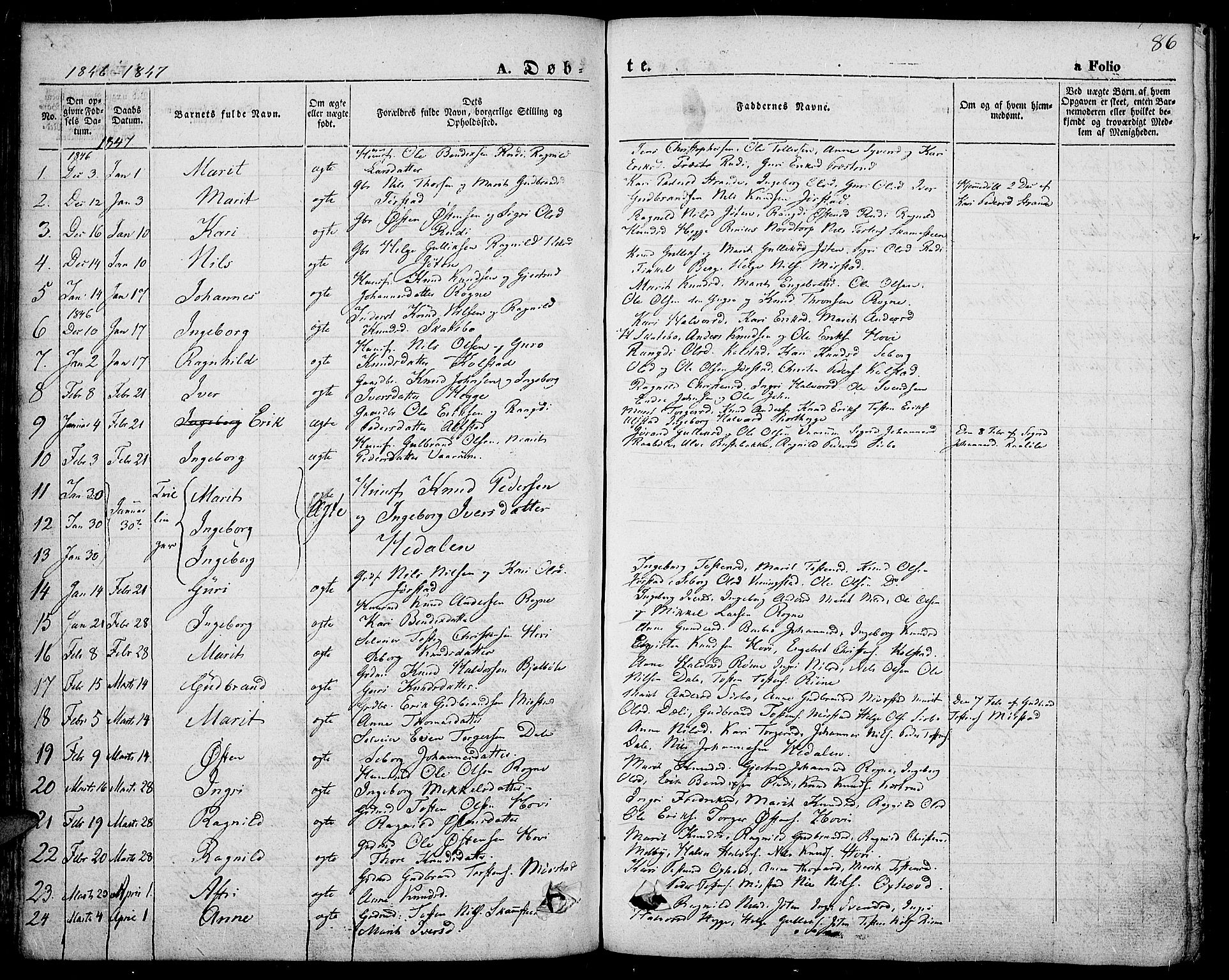 Slidre prestekontor, SAH/PREST-134/H/Ha/Haa/L0004: Parish register (official) no. 4, 1831-1848, p. 86