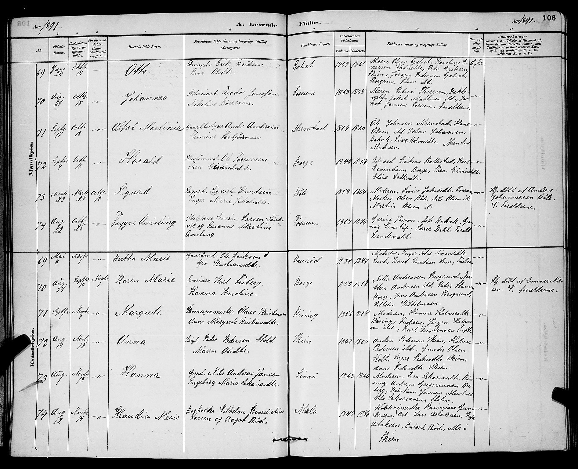 Gjerpen kirkebøker, AV/SAKO-A-265/G/Ga/L0002: Parish register (copy) no. I 2, 1883-1900, p. 106