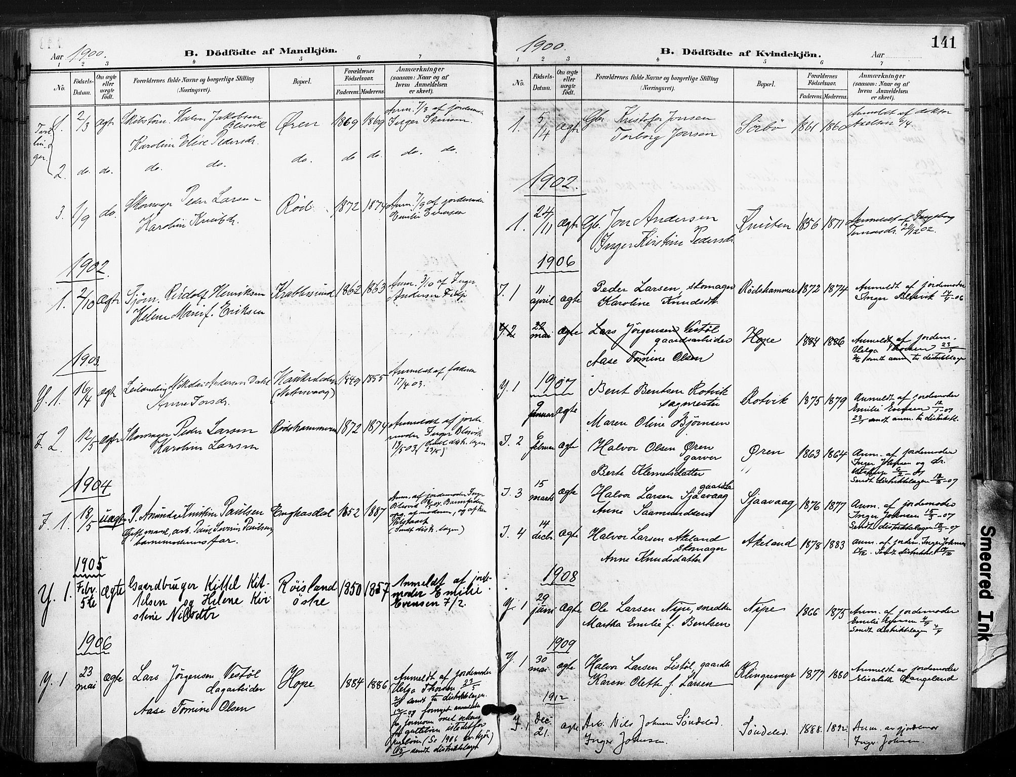 Søndeled sokneprestkontor, SAK/1111-0038/F/Fa/L0006: Parish register (official) no. A 6, 1900-1922, p. 141