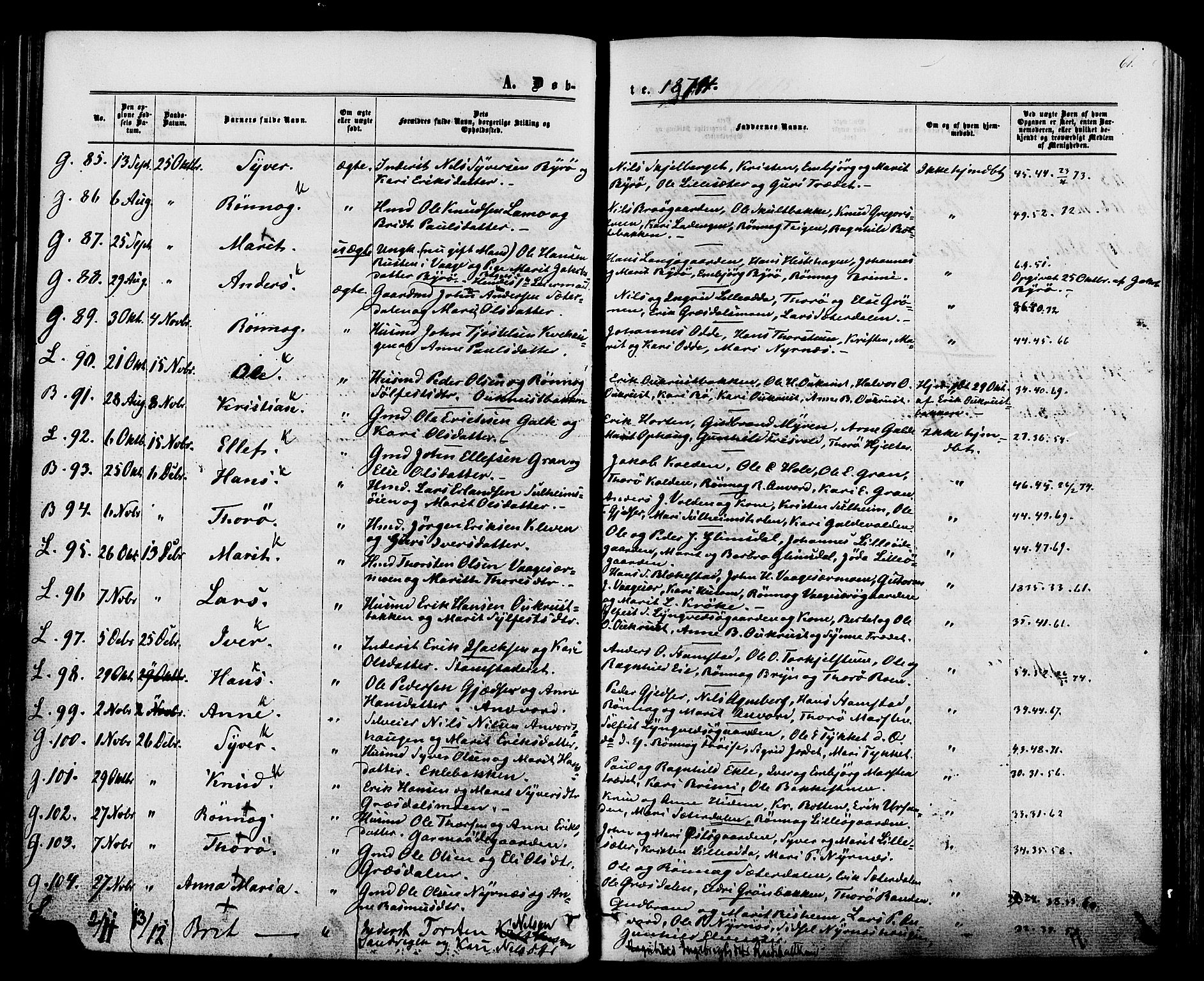 Lom prestekontor, AV/SAH-PREST-070/K/L0007: Parish register (official) no. 7, 1863-1884, p. 61