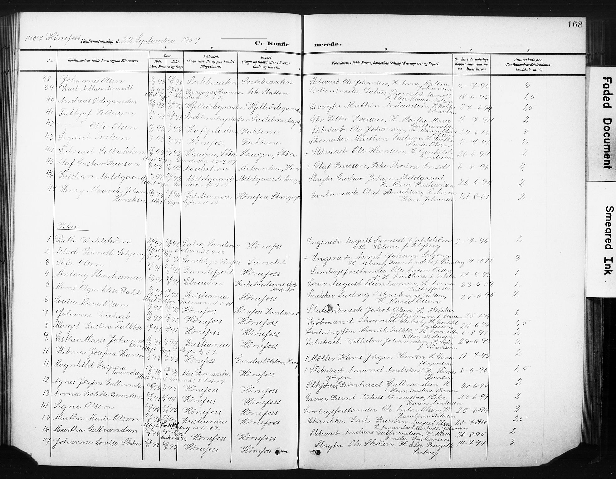 Hønefoss kirkebøker, AV/SAKO-A-609/F/Fa/L0003: Parish register (official) no. 3, 1900-1913, p. 168