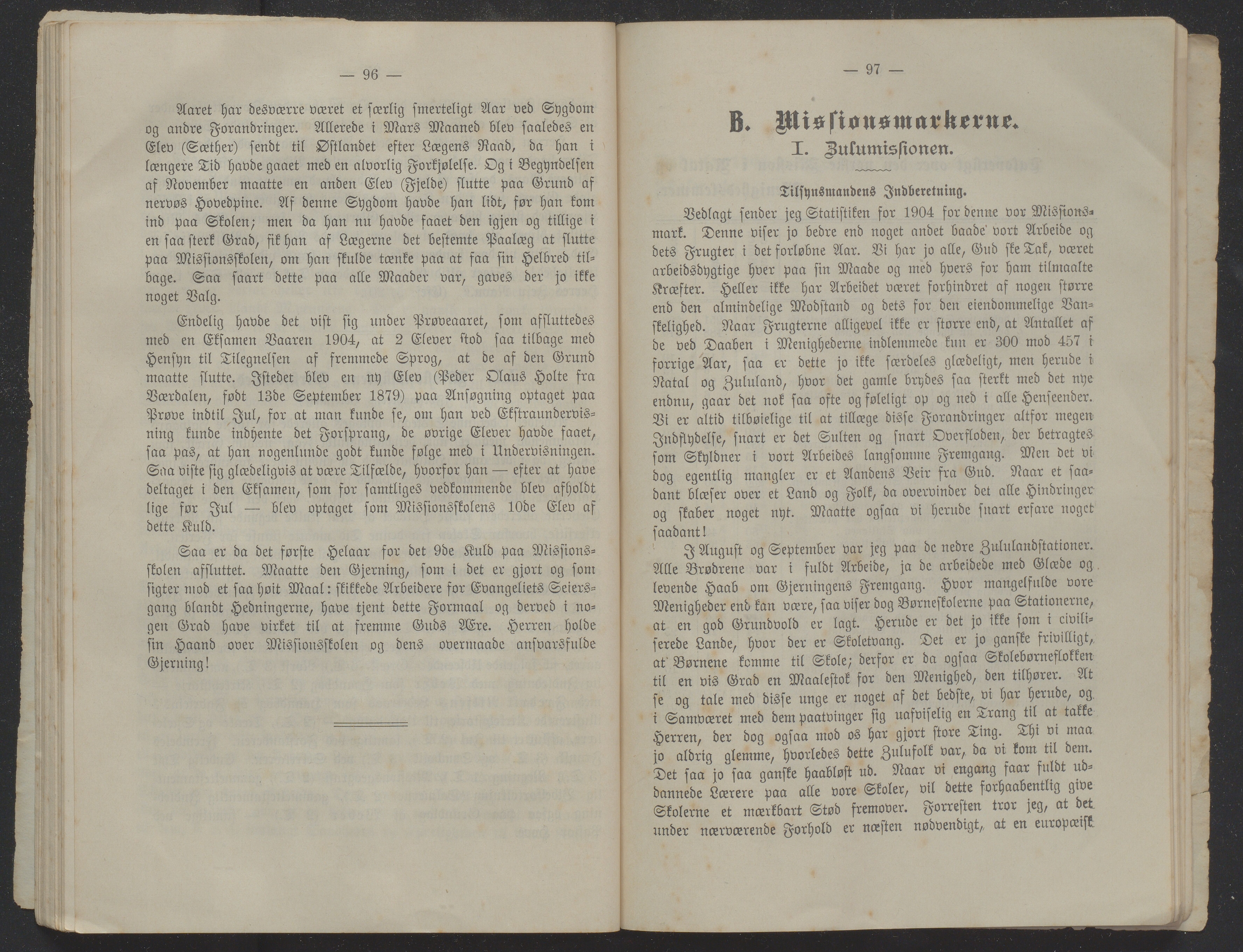 Det Norske Misjonsselskap - hovedadministrasjonen, VID/MA-A-1045/D/Db/Dba/L0340/0005: Beretninger, Bøker, Skrifter o.l   / Årsberetninger. Heftet. 63. , 1904, p. 96-97