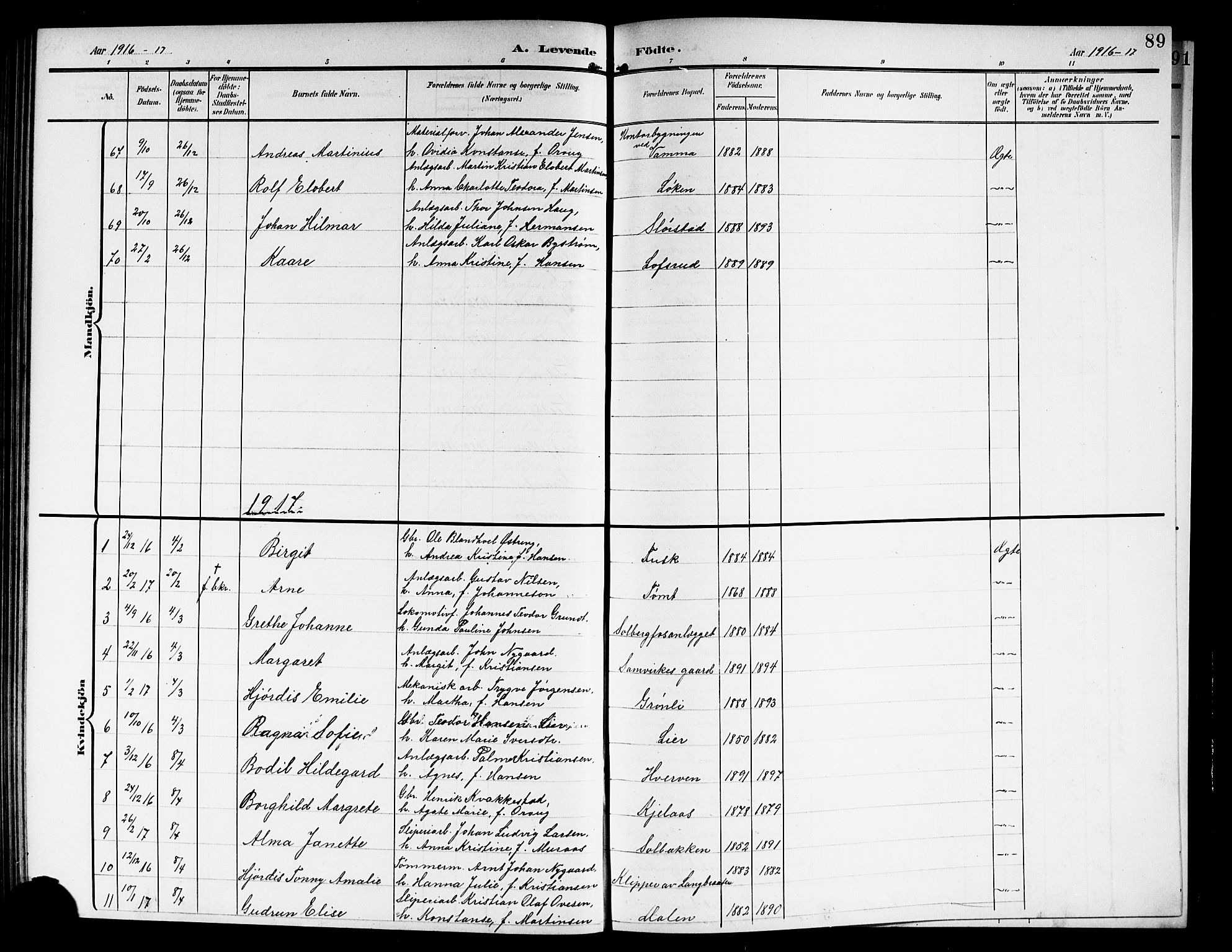 Askim prestekontor Kirkebøker, SAO/A-10900/G/Ga/L0002: Parish register (copy) no. 2, 1903-1921, p. 89