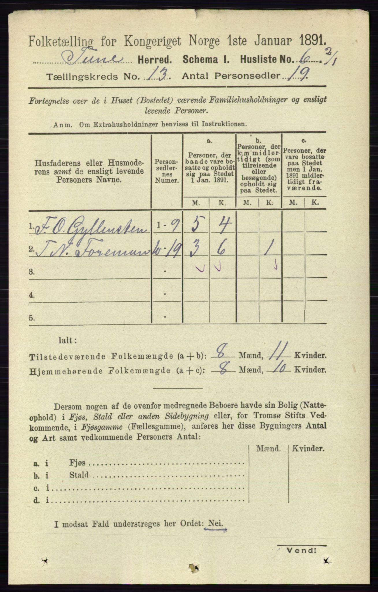 RA, 1891 census for 0130 Tune, 1891, p. 7545