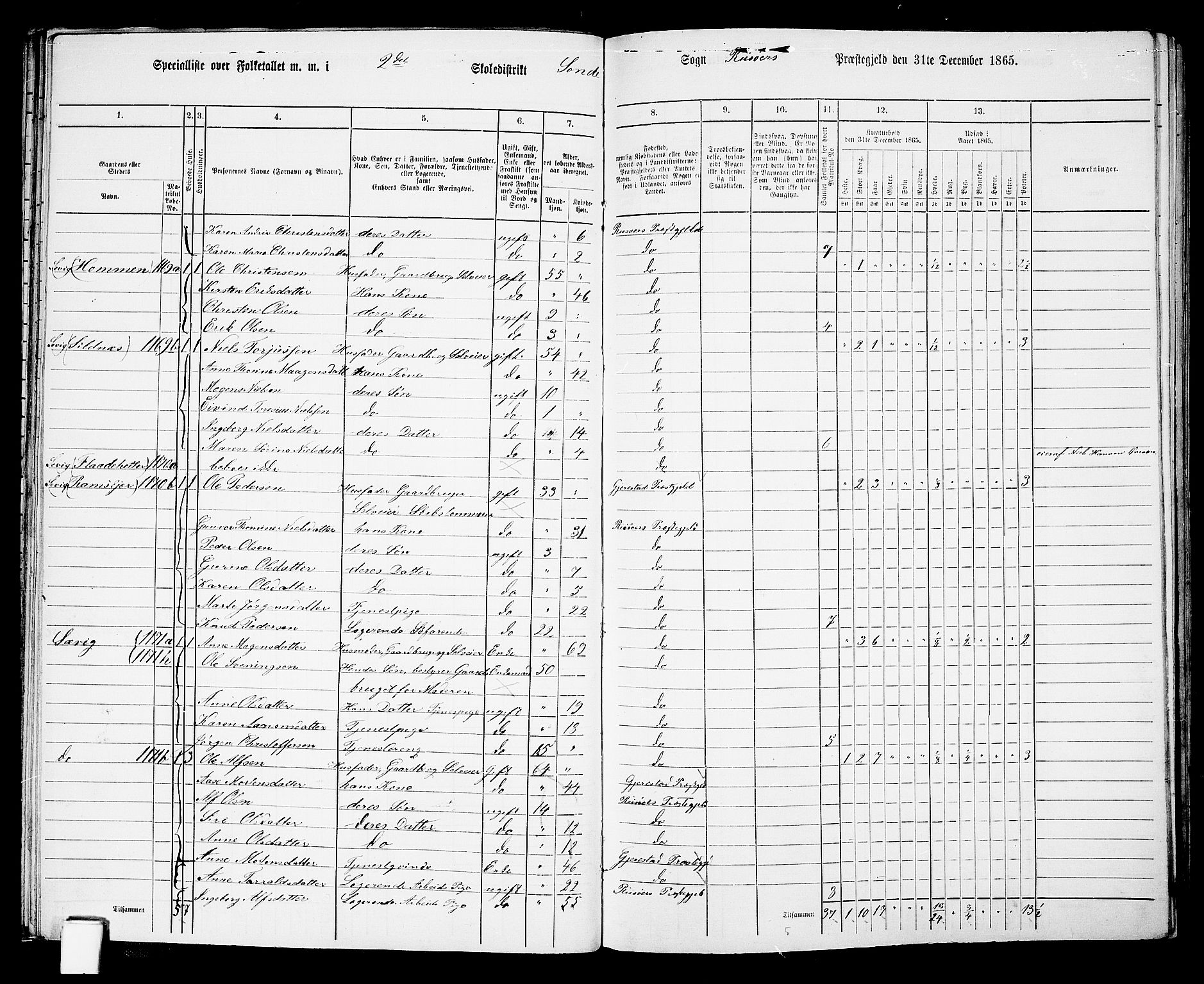 RA, 1865 census for Risør/Søndeled, 1865, p. 33