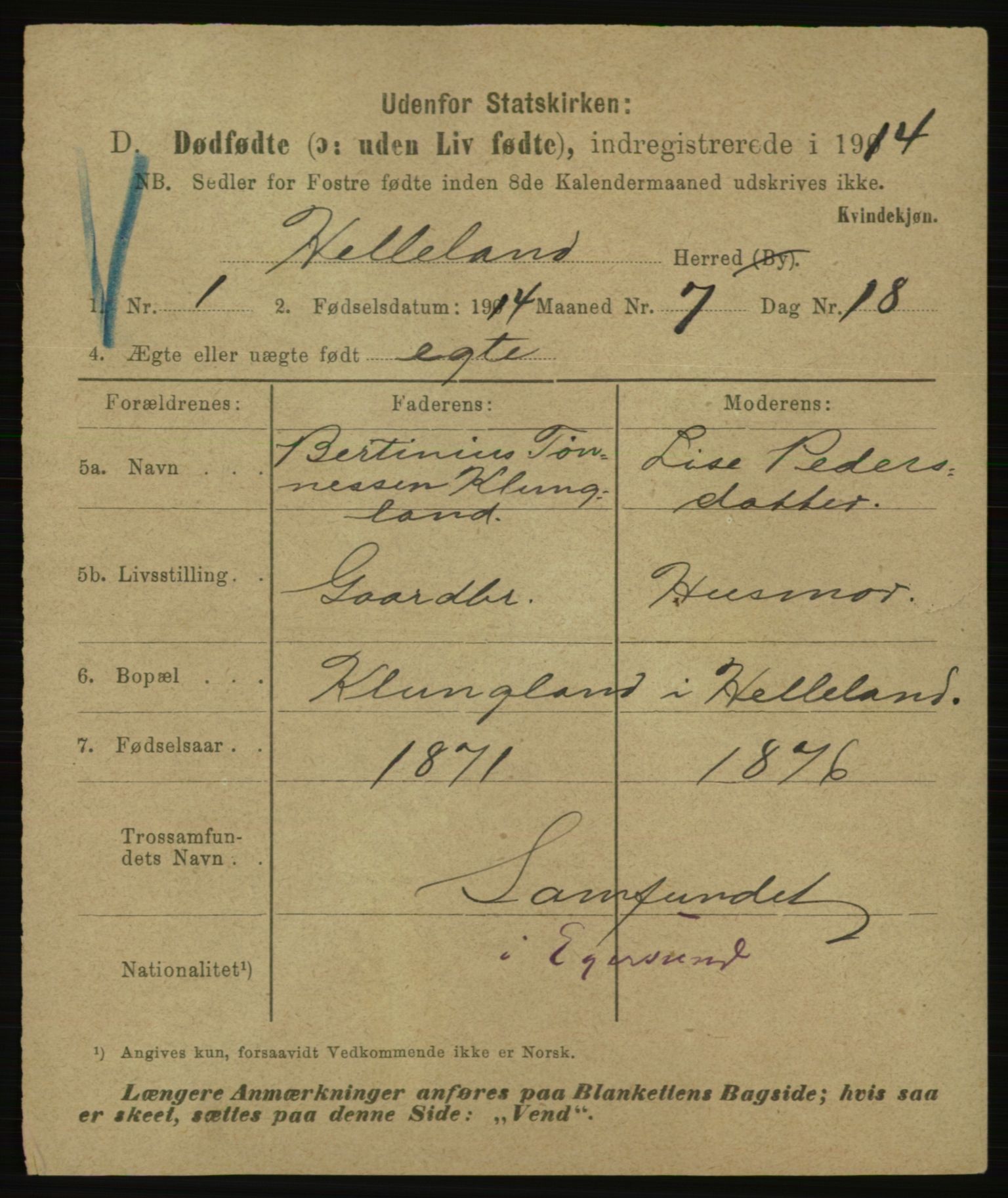 Statistisk sentralbyrå, Sosiodemografiske emner, Befolkning, AV/RA-S-2228/E/L0012: Fødte, gifte, døde dissentere., 1914, p. 3357