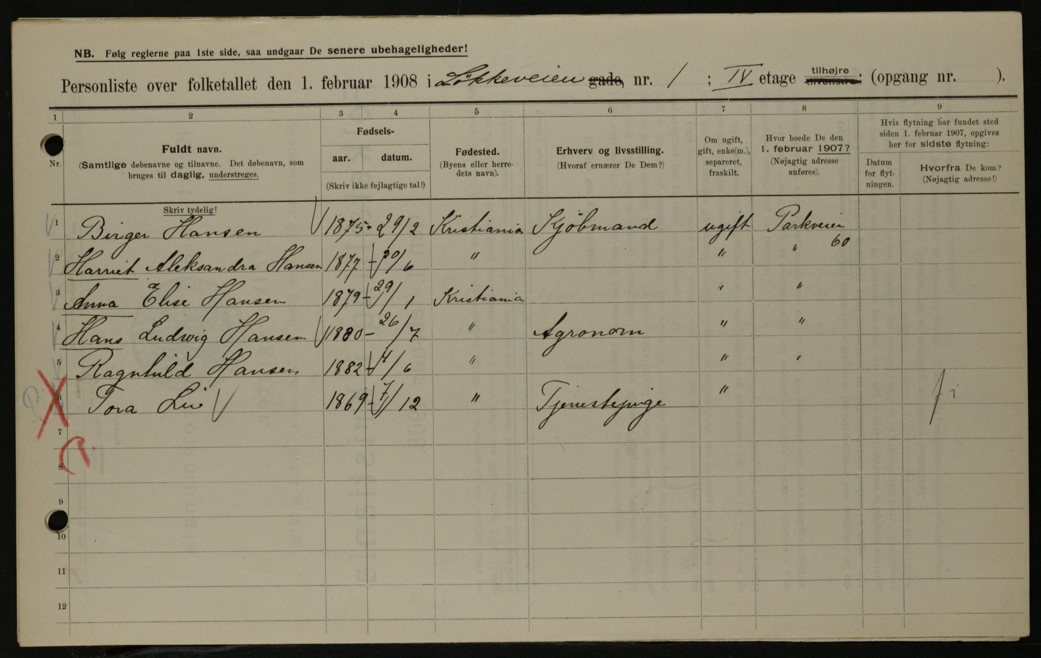 OBA, Municipal Census 1908 for Kristiania, 1908, p. 52499