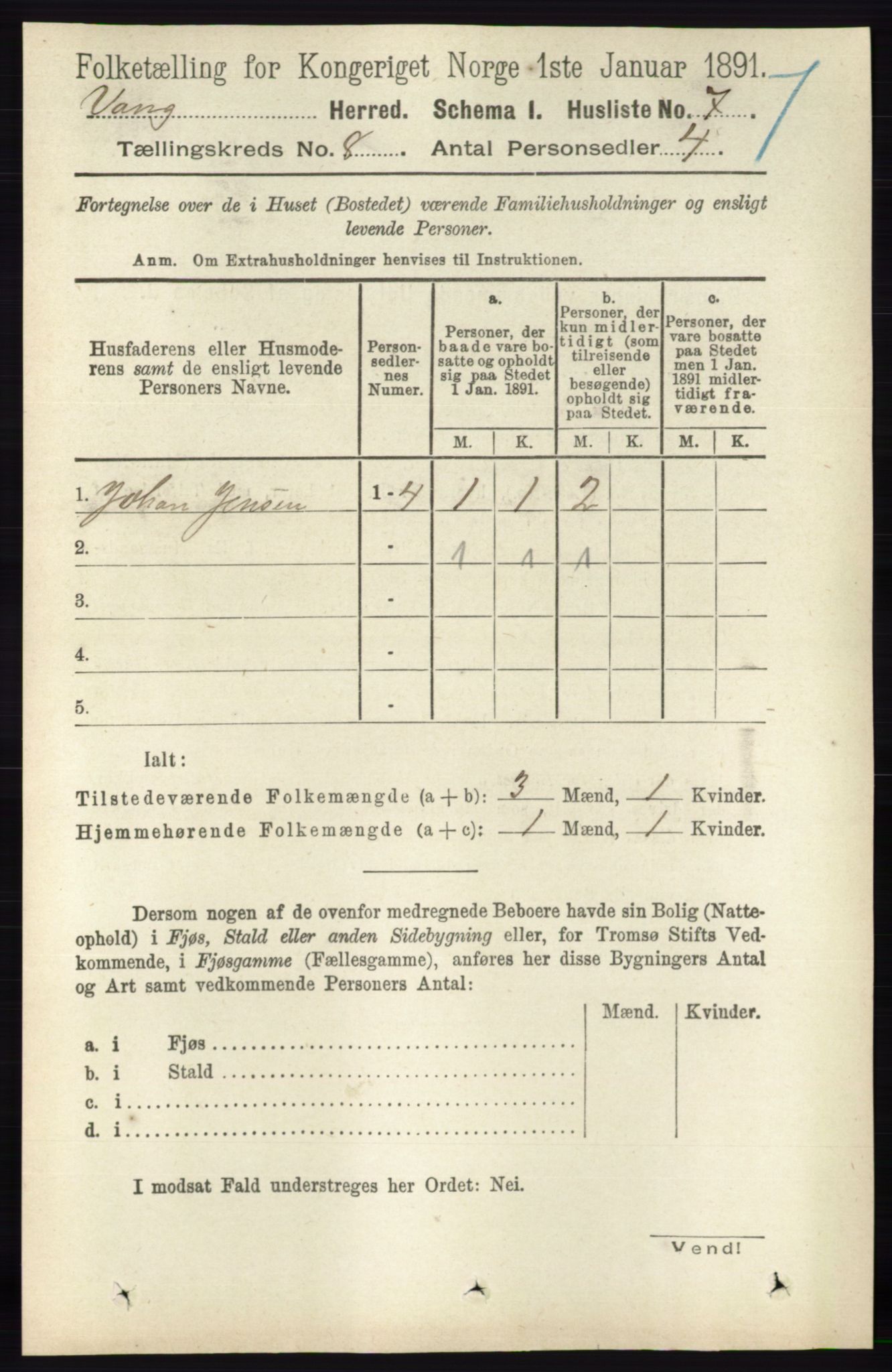 RA, 1891 census for 0414 Vang, 1891, p. 5540