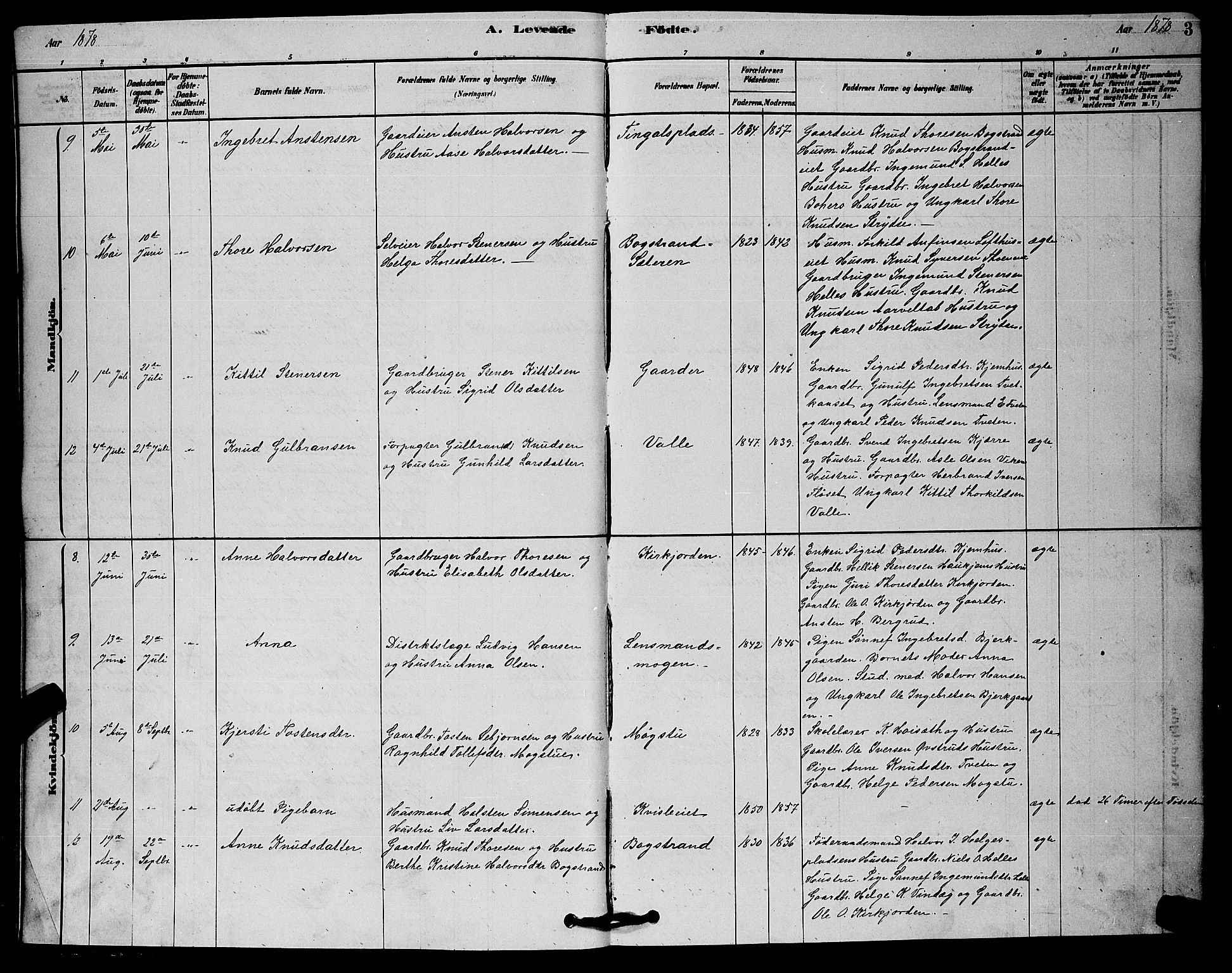 Rollag kirkebøker, AV/SAKO-A-240/G/Gb/L0002: Parish register (copy) no. II 2, 1878-1898, p. 3