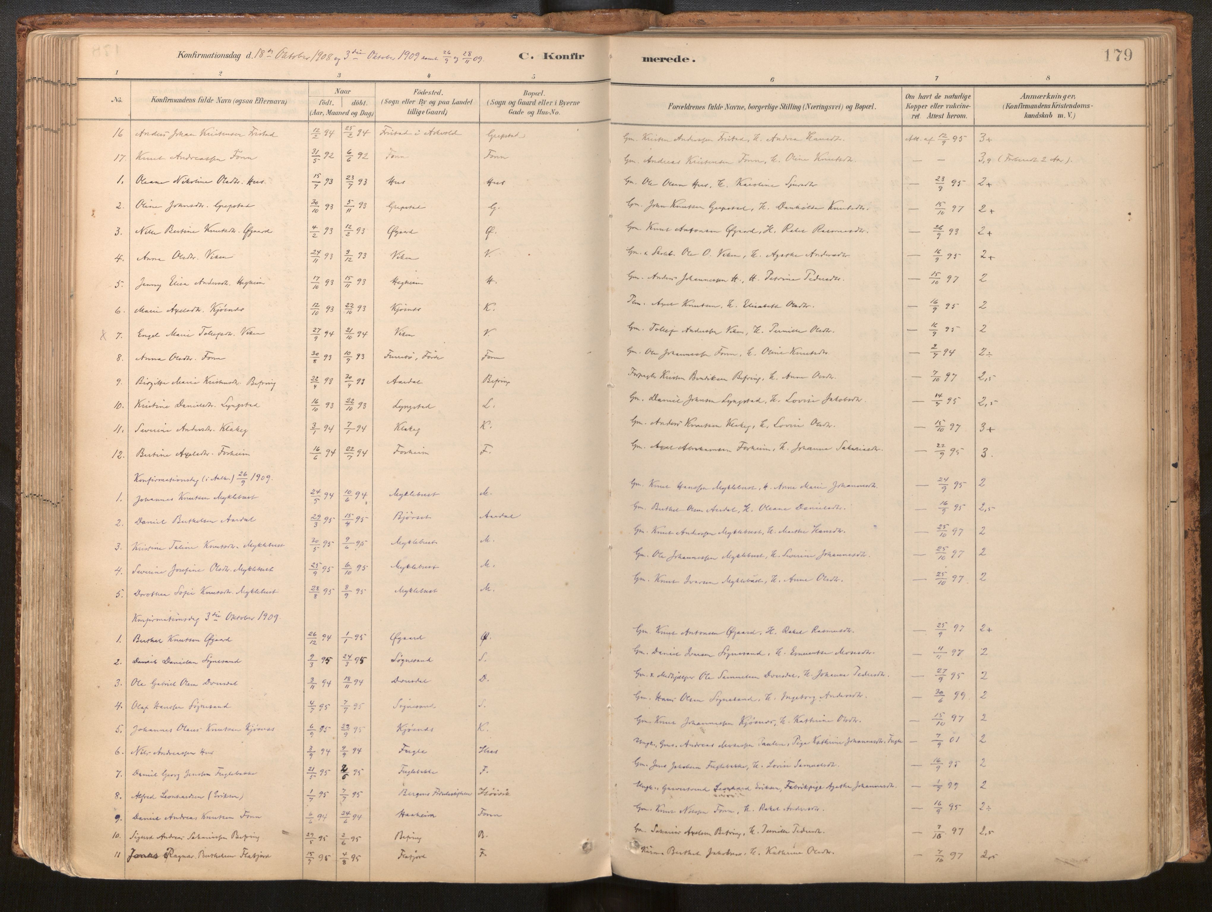 Jølster sokneprestembete, SAB/A-80701/H/Haa/Haac/L0001: Parish register (official) no. C 1, 1882-1928, p. 179