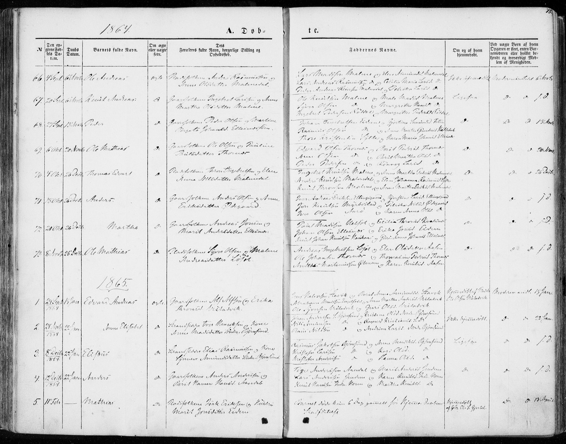 Ministerialprotokoller, klokkerbøker og fødselsregistre - Møre og Romsdal, AV/SAT-A-1454/565/L0748: Parish register (official) no. 565A02, 1845-1872, p. 75