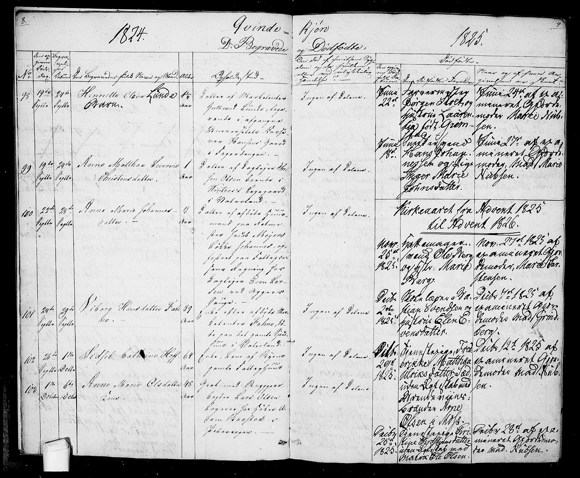 Oslo domkirke Kirkebøker, SAO/A-10752/F/Fa/L0022: Parish register (official) no. 22, 1824-1829, p. 8-9