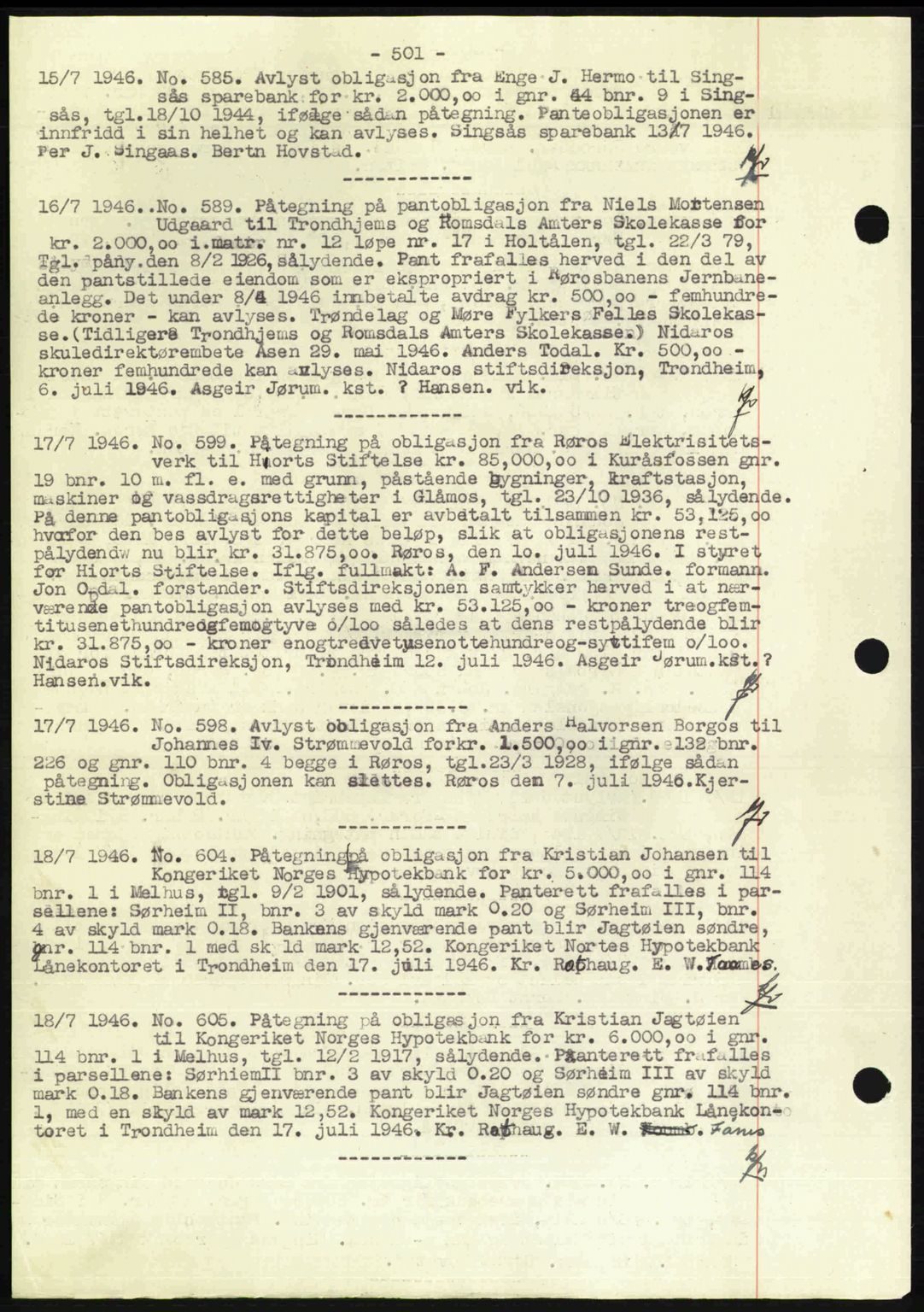 Gauldal sorenskriveri, SAT/A-0014/1/2/2C: Mortgage book no. A2, 1946-1946, Diary no: : 585/1946