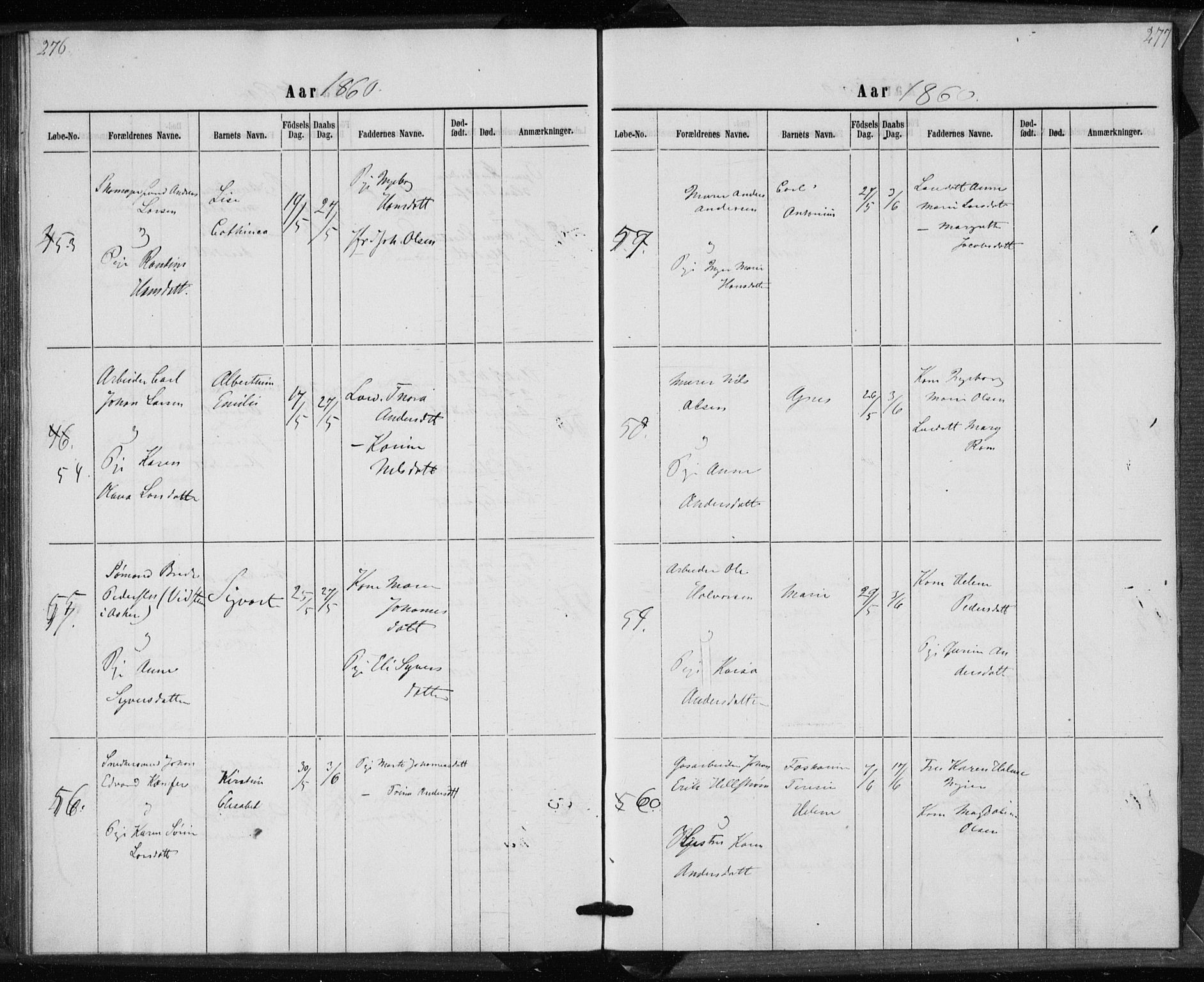 Rikshospitalet prestekontor Kirkebøker, AV/SAO-A-10309b/K/L0002/0001: Baptism register no. 2.1, 1854-1860, p. 276-277