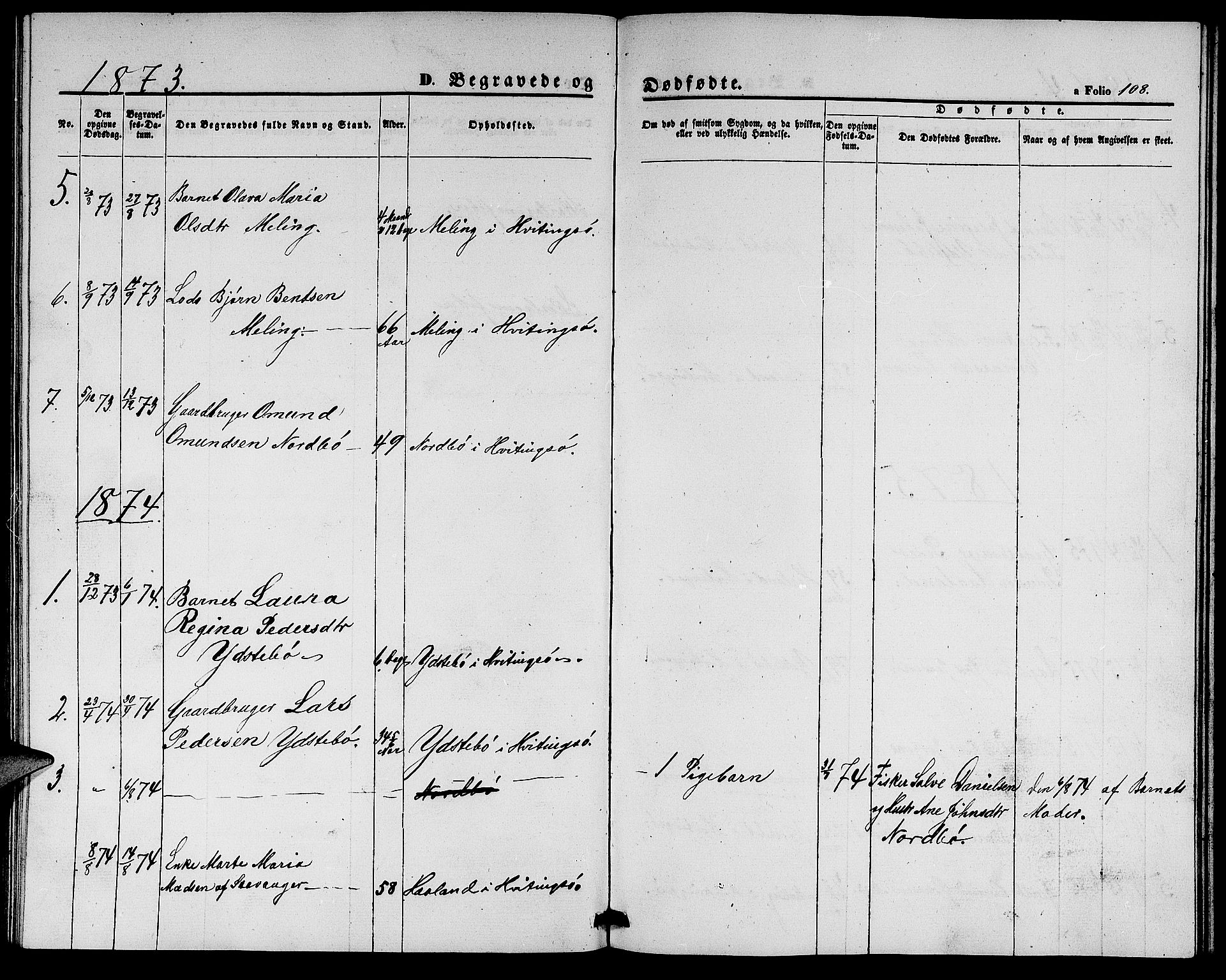 Rennesøy sokneprestkontor, SAST/A -101827/H/Ha/Hab/L0003: Parish register (copy) no. B 3, 1855-1888, p. 108