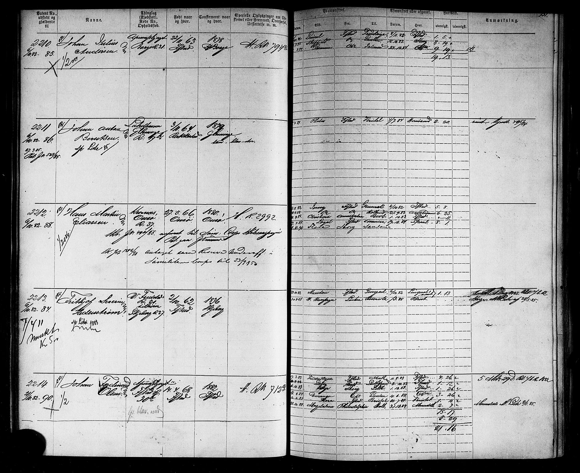 Fredrikstad mønstringskontor, AV/SAO-A-10569b/F/Fc/Fca/L0005: Annotasjonsrulle, 1884-1899, p. 156