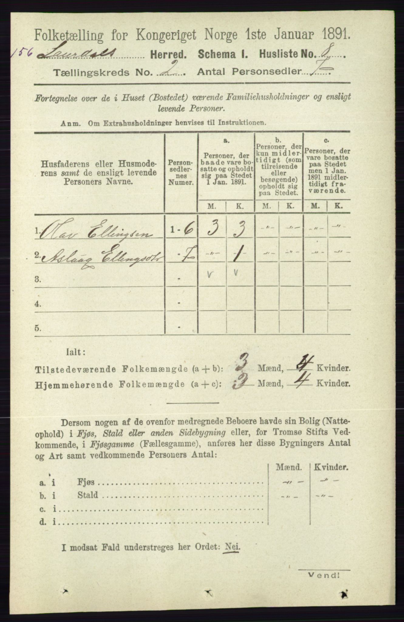 RA, 1891 census for 0833 Lårdal, 1891, p. 578