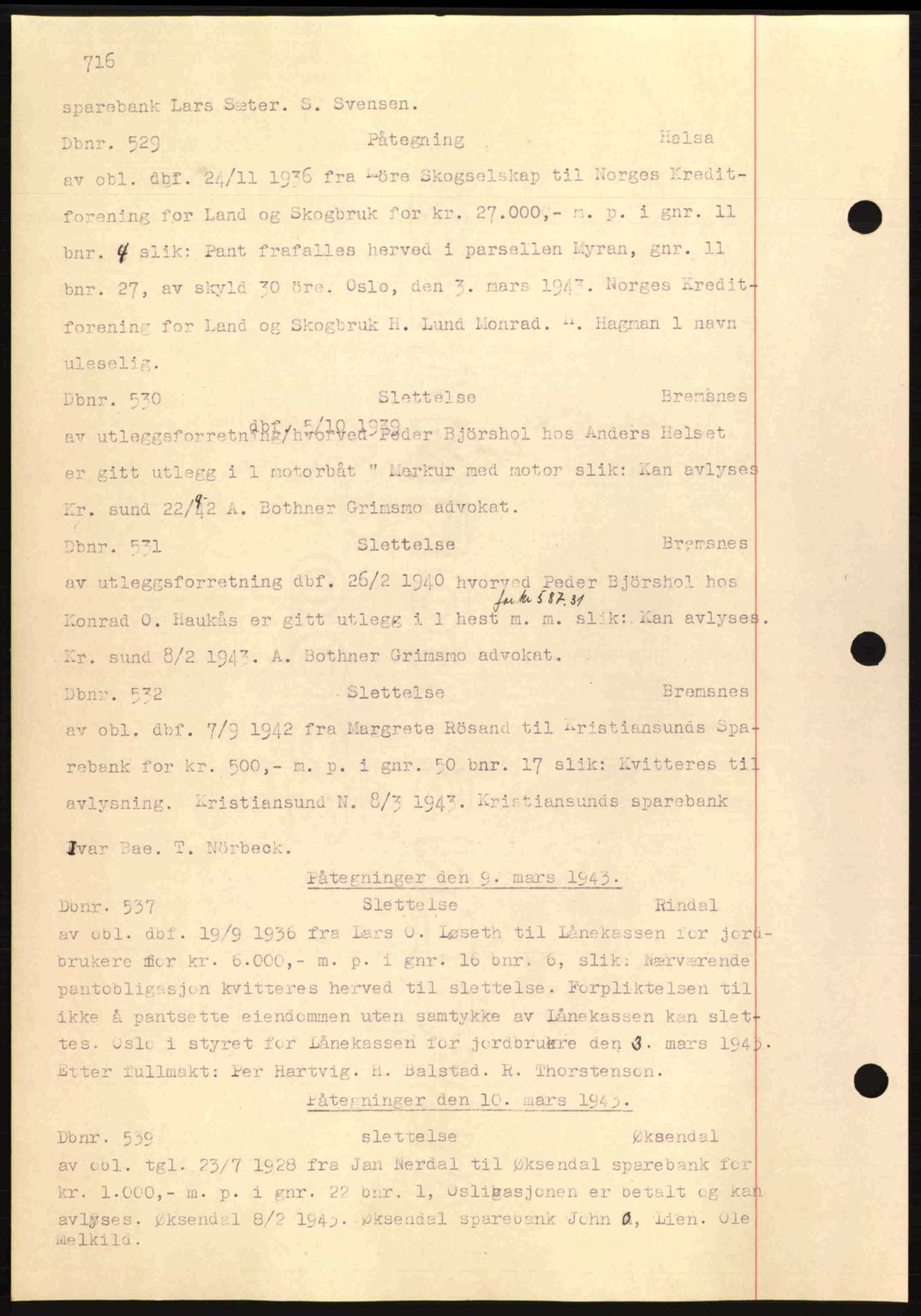 Nordmøre sorenskriveri, AV/SAT-A-4132/1/2/2Ca: Mortgage book no. C81, 1940-1945, Diary no: : 529/1943