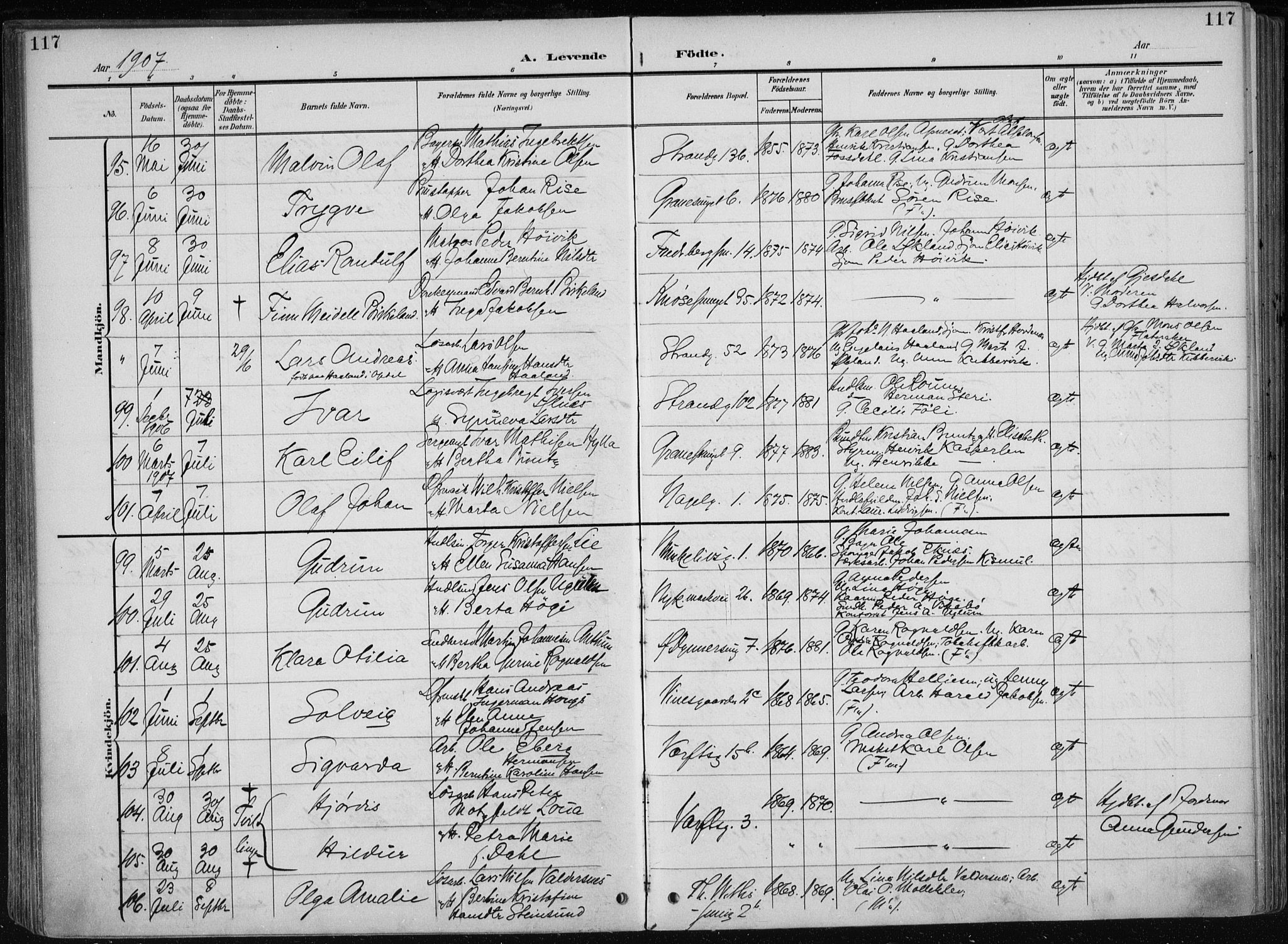 Nykirken Sokneprestembete, AV/SAB-A-77101/H/Haa/L0019: Parish register (official) no. B 7, 1904-1916, p. 117