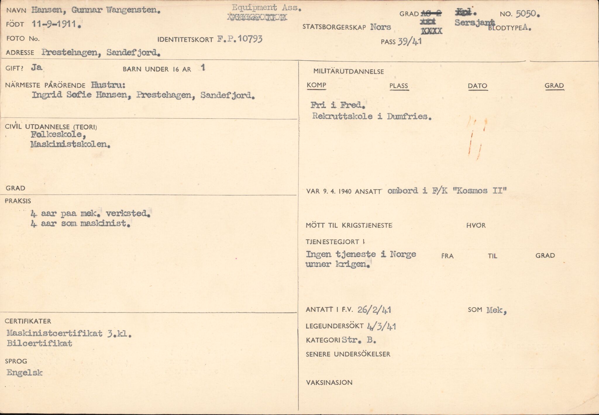 Forsvaret, Forsvarets overkommando/Luftforsvarsstaben, AV/RA-RAFA-4079/P/Pa/L0028: Personellpapirer, 1911, p. 276