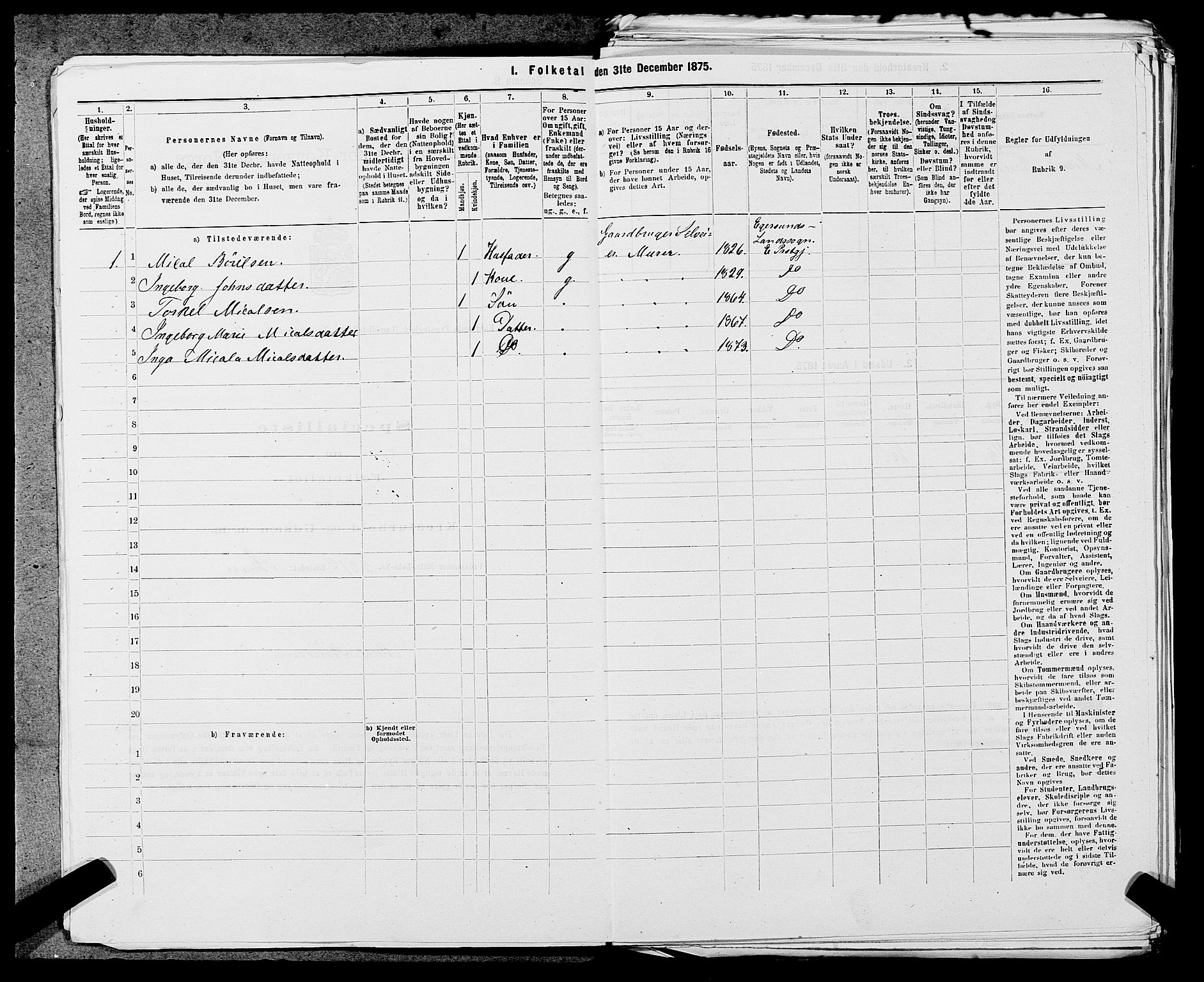 SAST, 1875 census for 1116L Eigersund/Eigersund og Ogna, 1875, p. 403