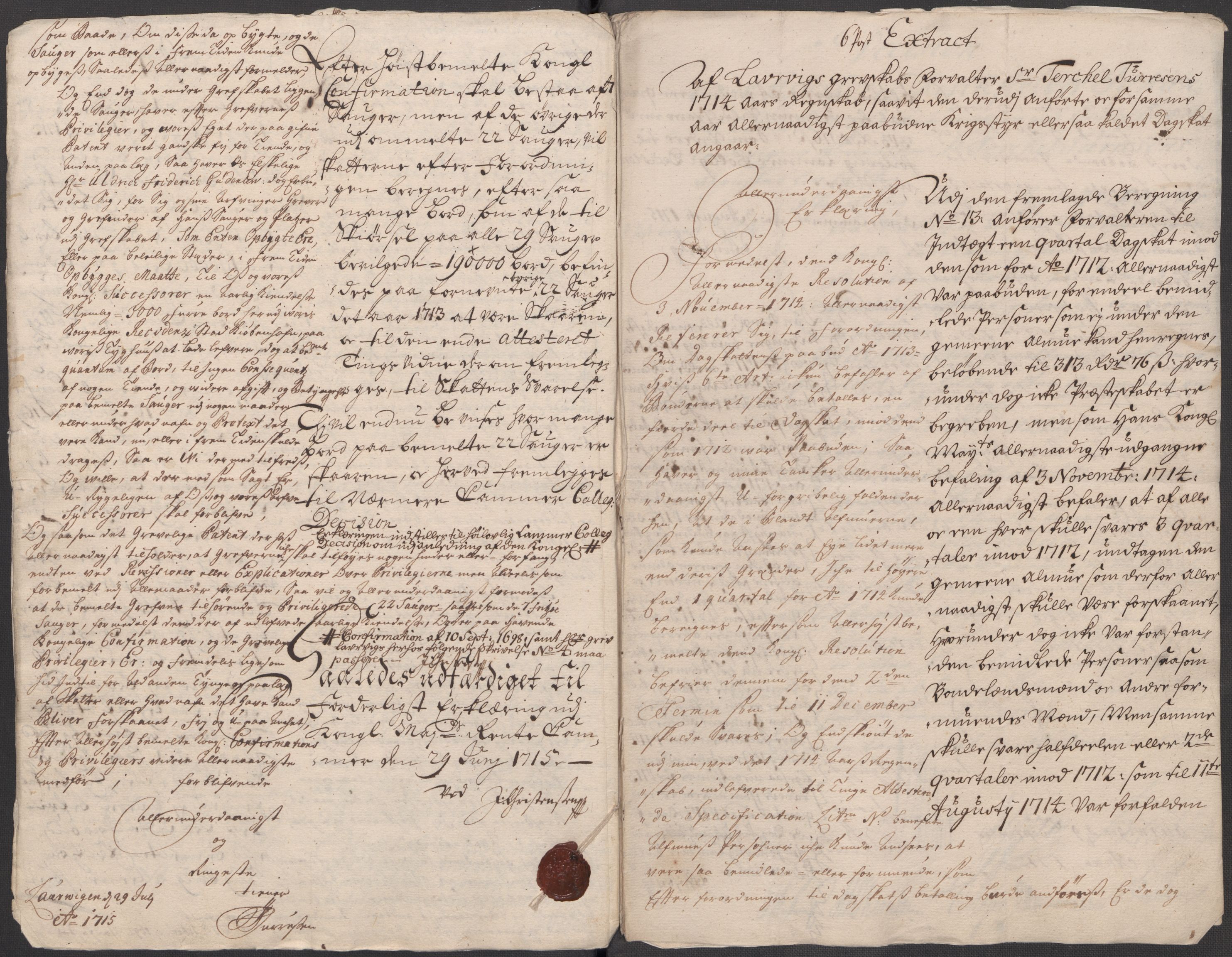 Rentekammeret inntil 1814, Reviderte regnskaper, Fogderegnskap, RA/EA-4092/R33/L1986: Fogderegnskap Larvik grevskap, 1714-1715, p. 250